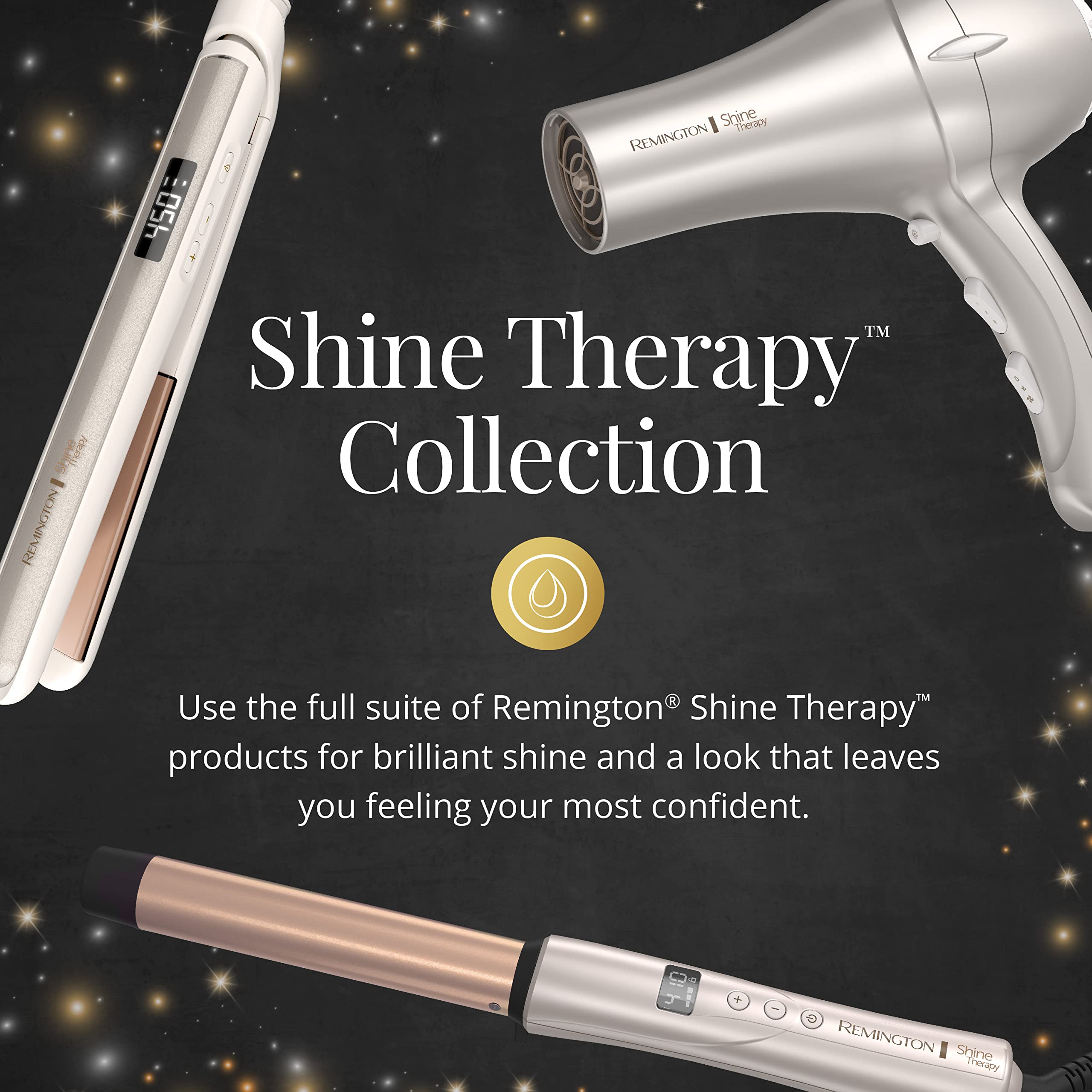 Remington Shine Therapy sleek black body fits modern vanity.
