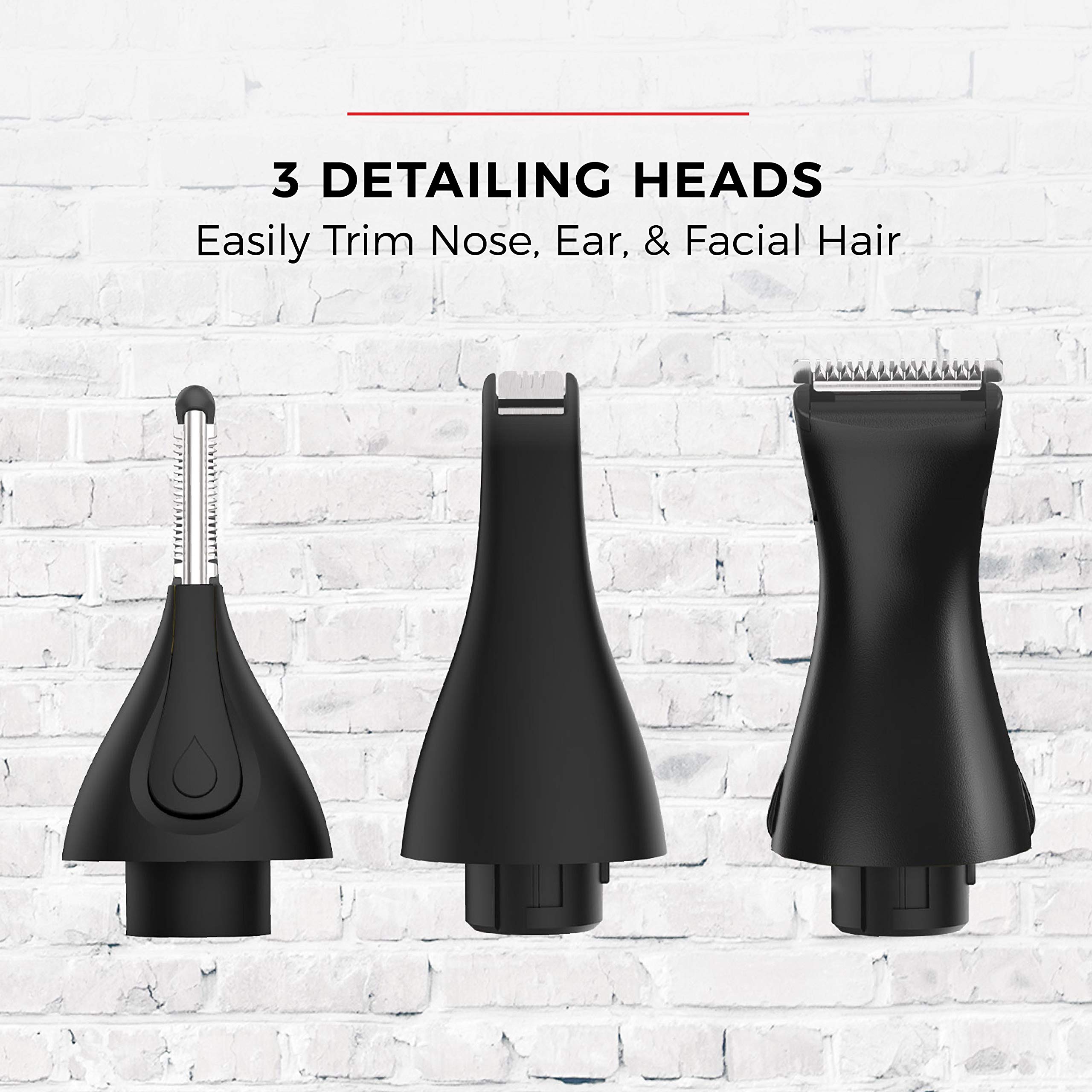 Remington trimmer with 5-length comb for versatile length control.