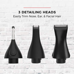 Remington trimmer with 5-length comb for versatile length control.