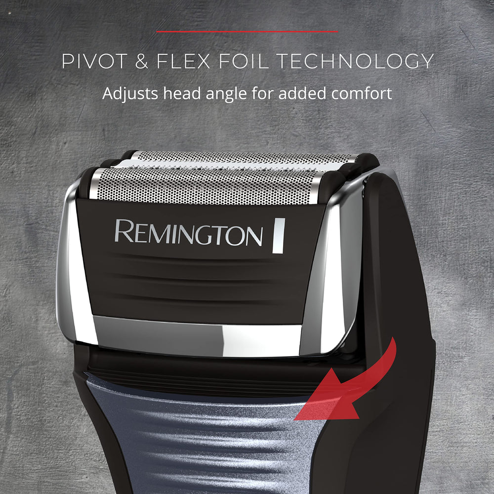 Remington washable face shaver design allows quick cleaning under faucet.