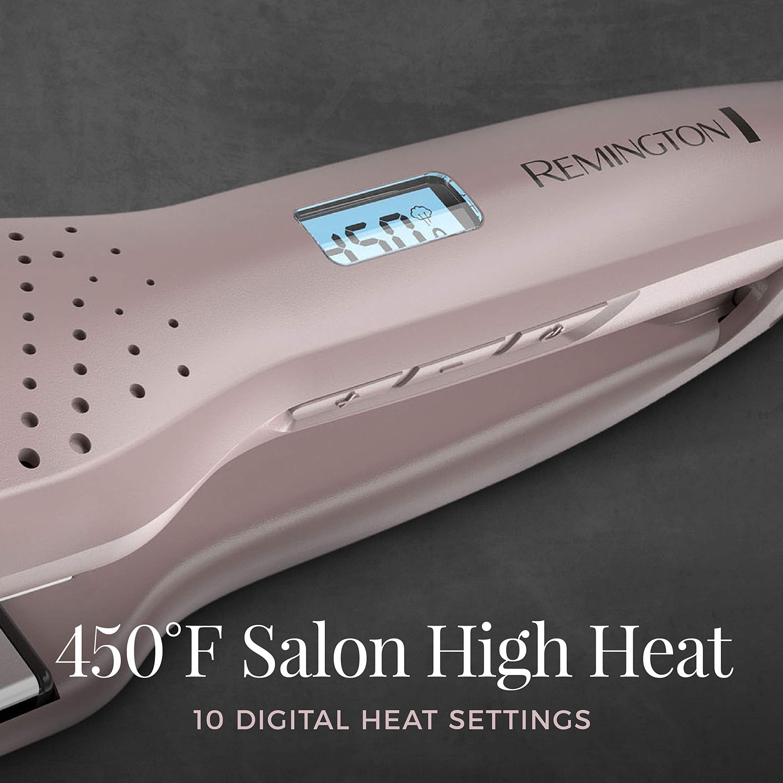 Remington Wet2Straight 450°F heat delivers quick, long-lasting straight style