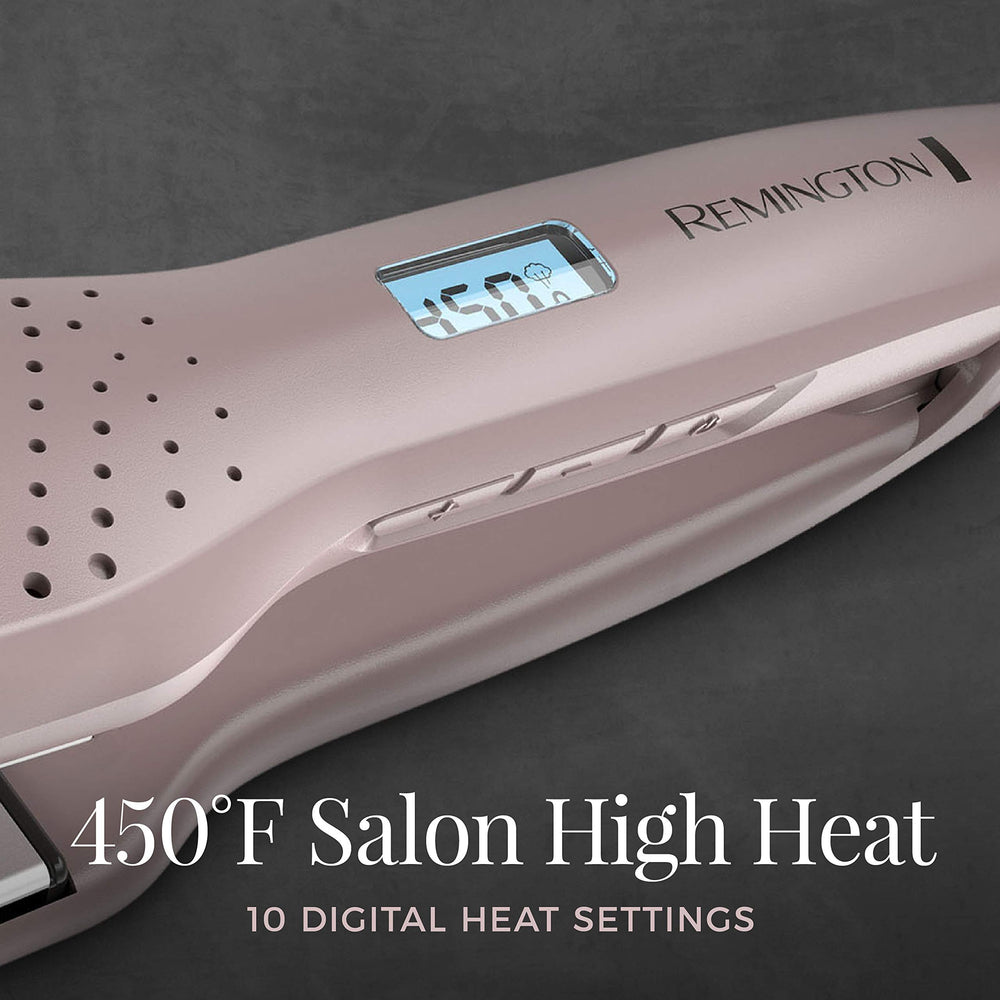 Remington Wet2Straight 450°F heat delivers quick, long-lasting straight style
