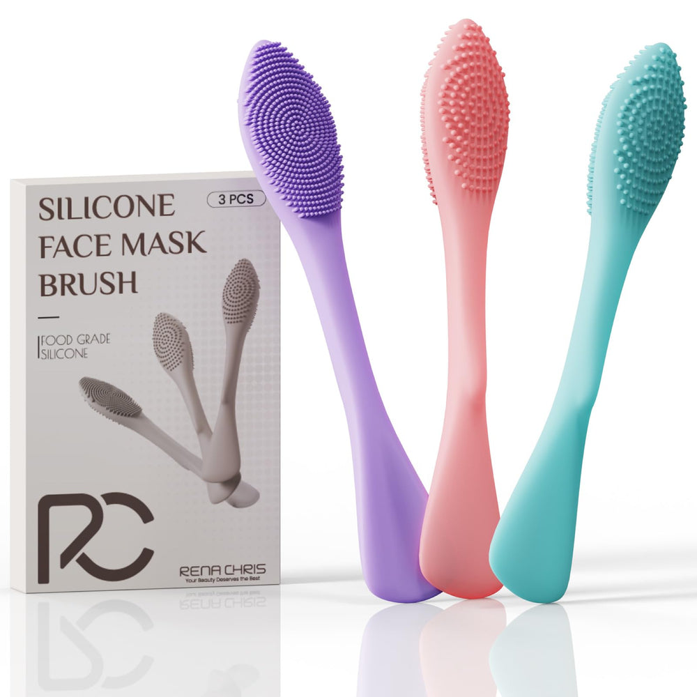 Rena Chris 3pcs silicone face scrubber set for cleansing, masking, and exfoliating.