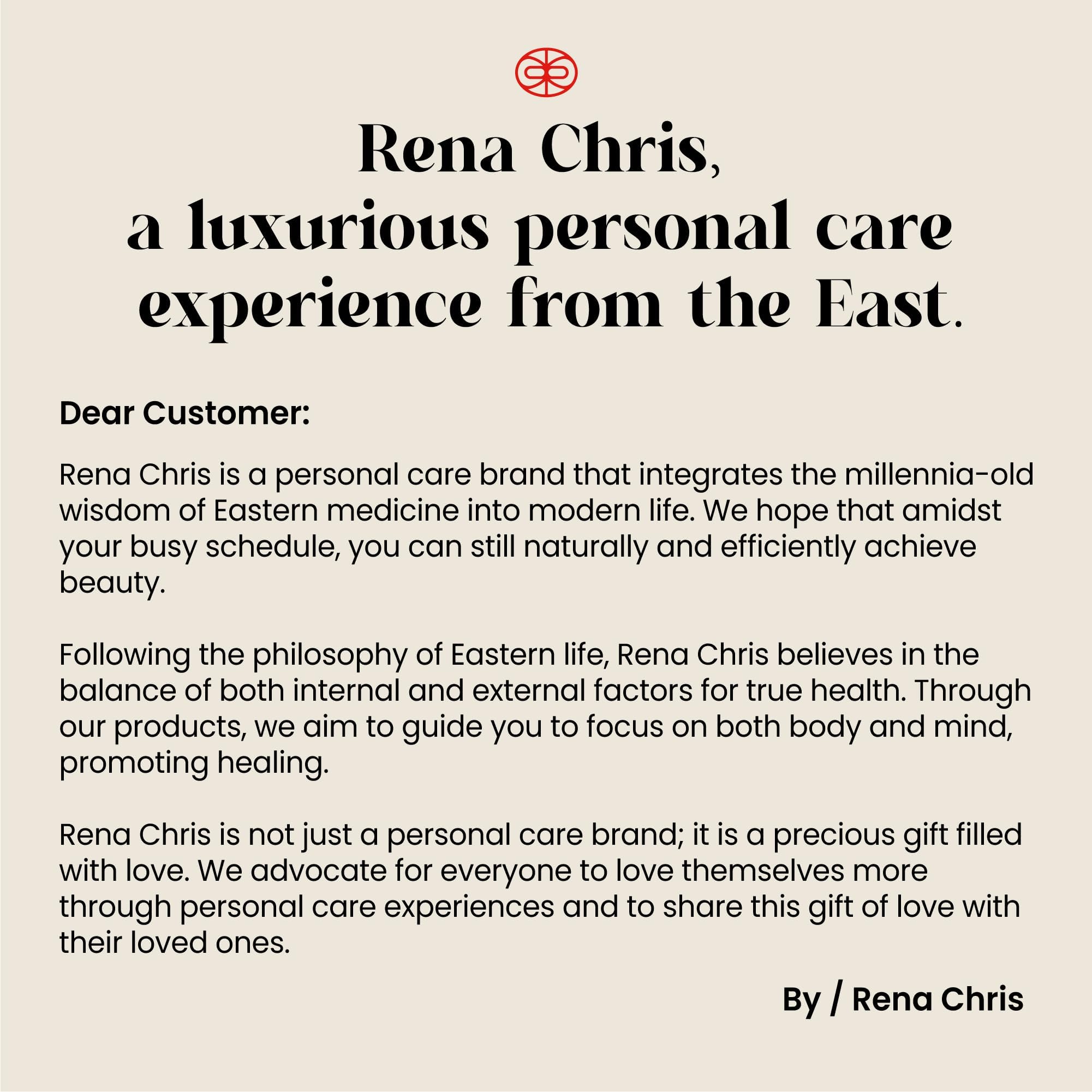 Rena Chris cleaning cloth included for post-use care.