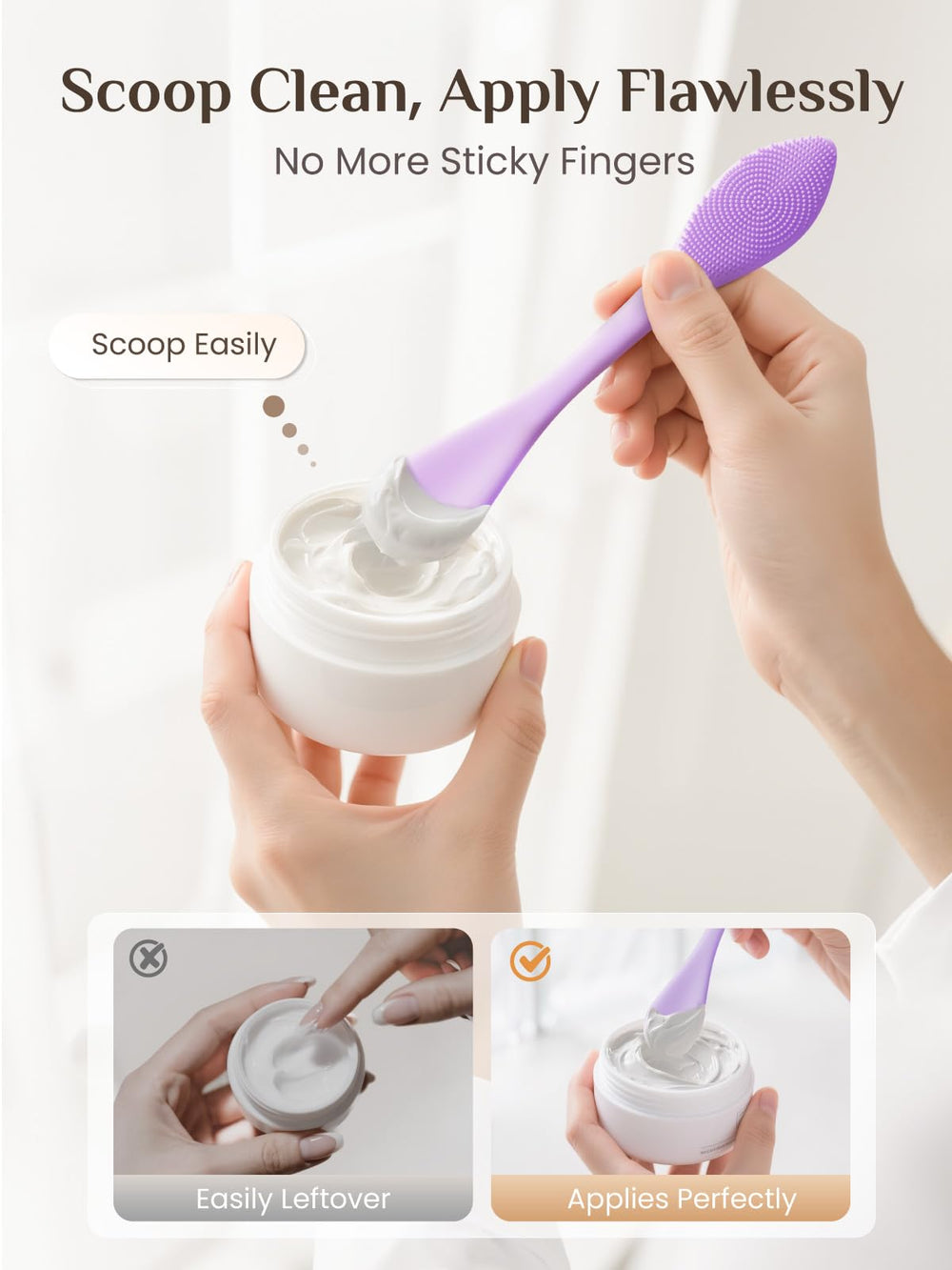 Rena Chris flexible scraper end ensures even mask application.