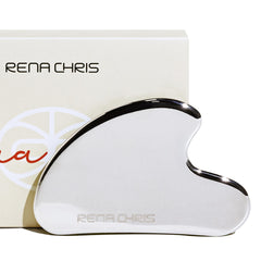 Rena Chris gua sha stainless steel facial tool for massage and puffiness reduction.