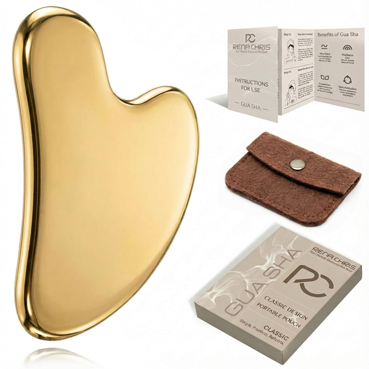 Rena Chris Gua Sha tool displayed in elegant gift box for easy gifting.