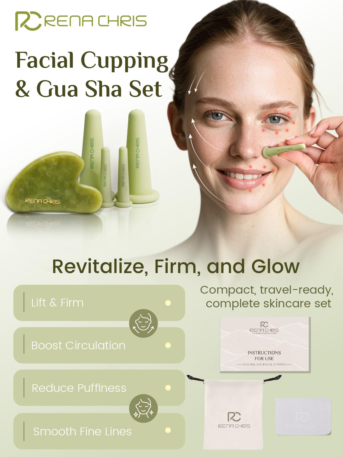 Rena Chris guasha jade herramienta para contorno suave y revitalización