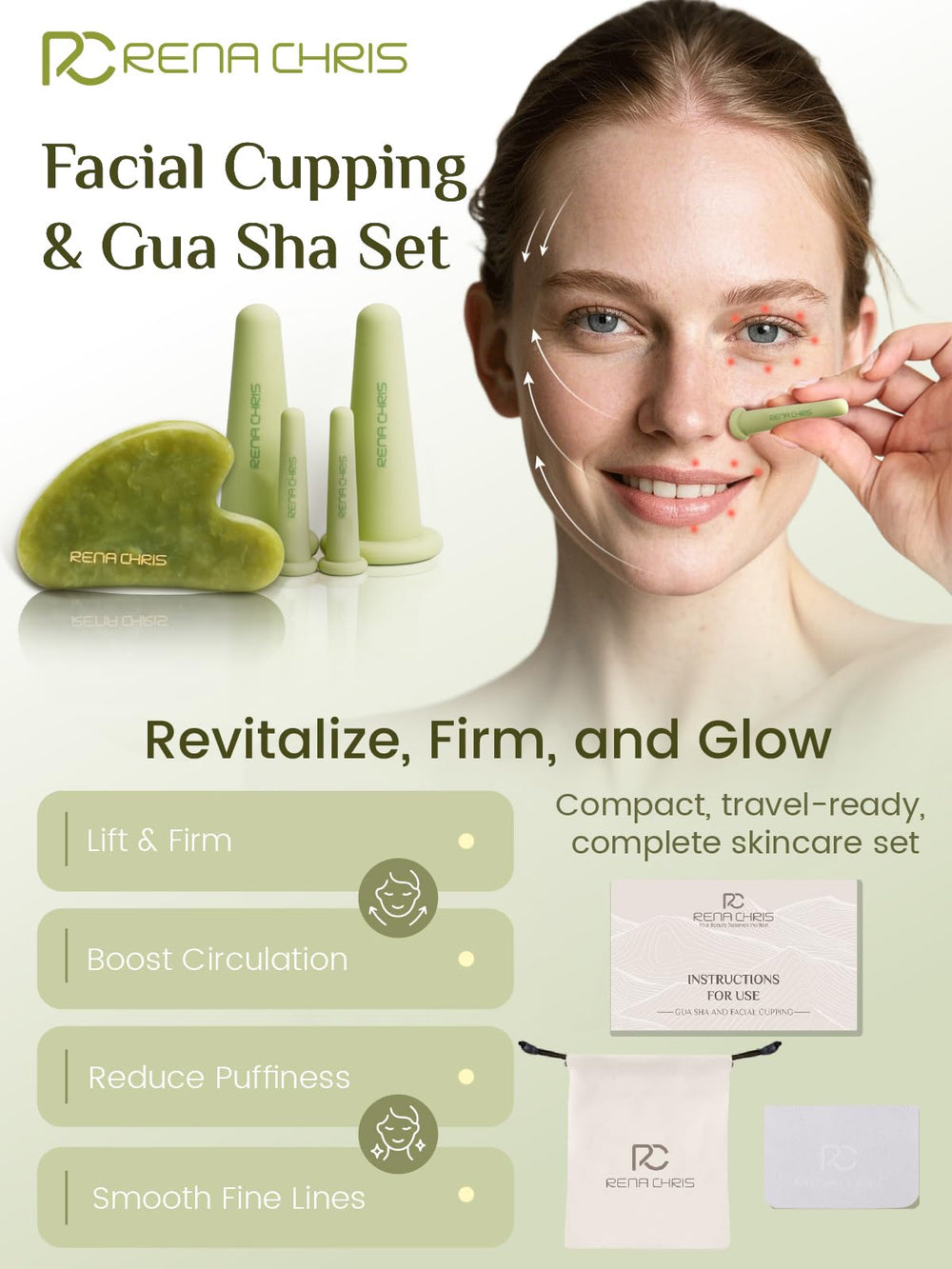 Rena Chris guasha jade herramienta para contorno suave y revitalización
