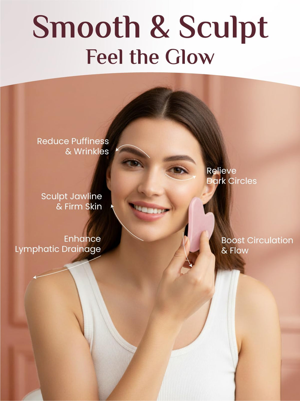 Rena Chris rose quartz gua sha tool focused on jawline sculpting