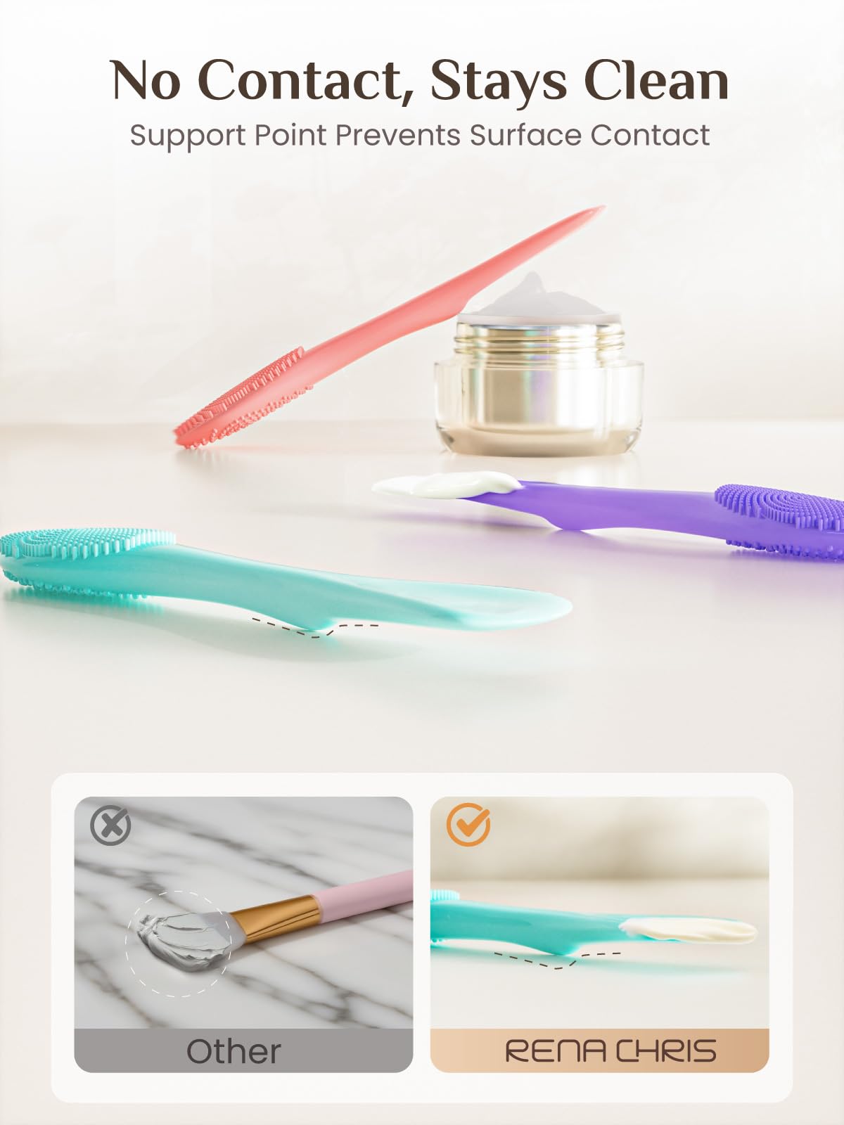 Rena Chris skin-friendly silicone is easy to clean and reuse.