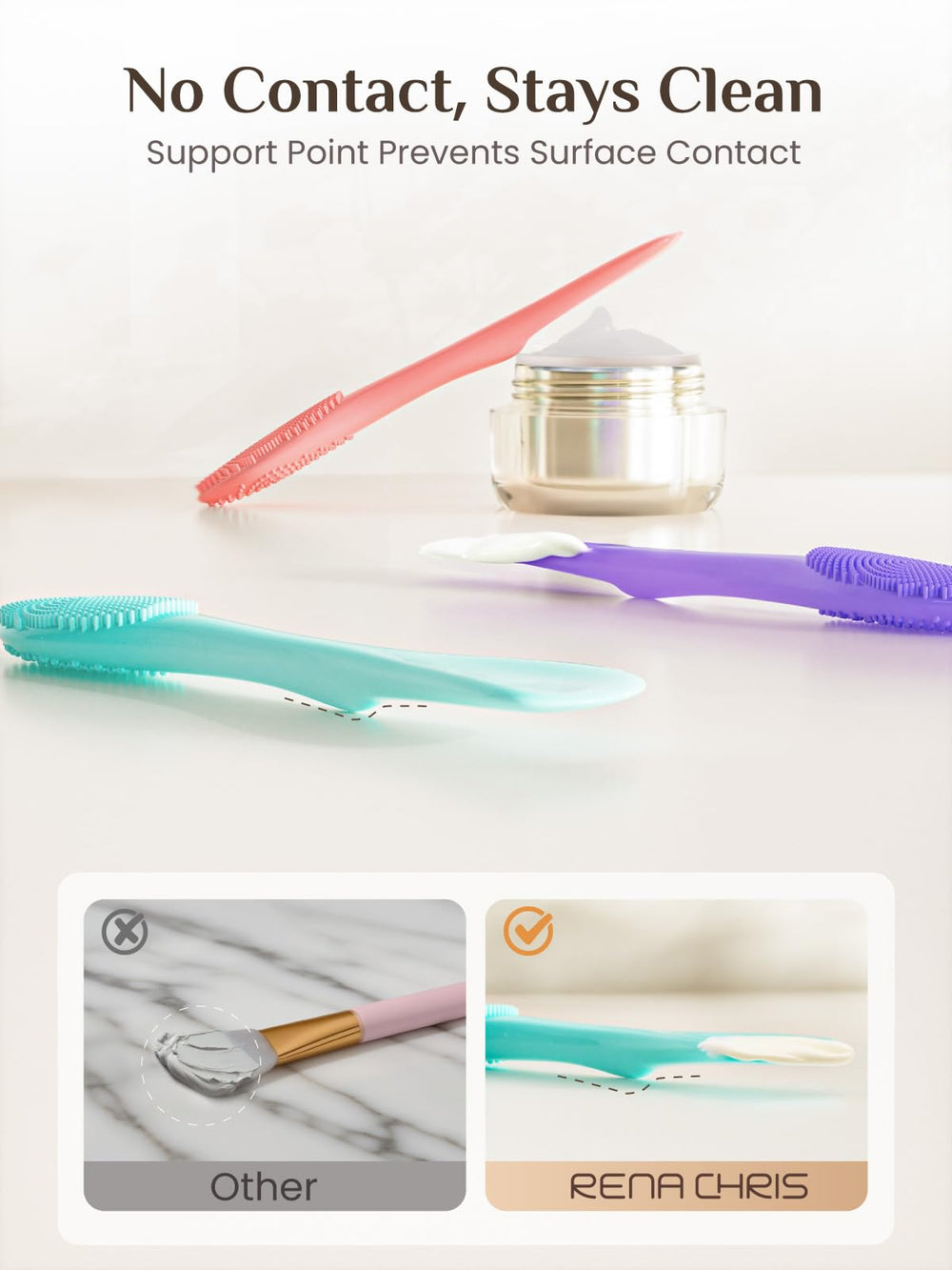 Rena Chris skin-friendly silicone is easy to clean and reuse.