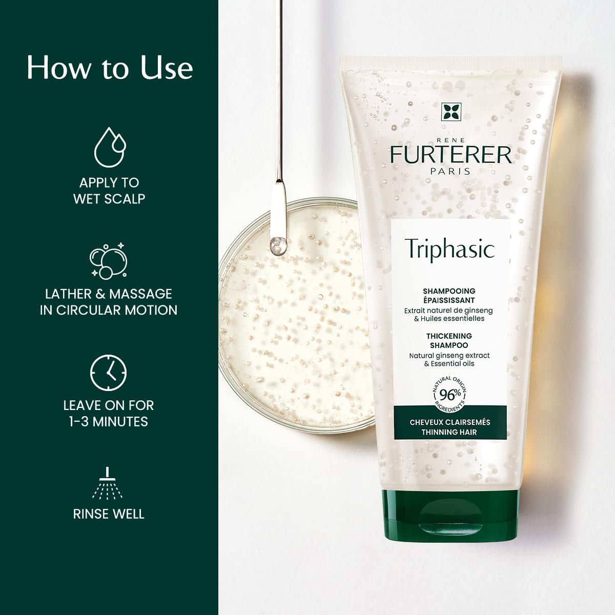 Rene Furterer Triphasic Thickening Shampoo packaging shot highlighting premium formulation