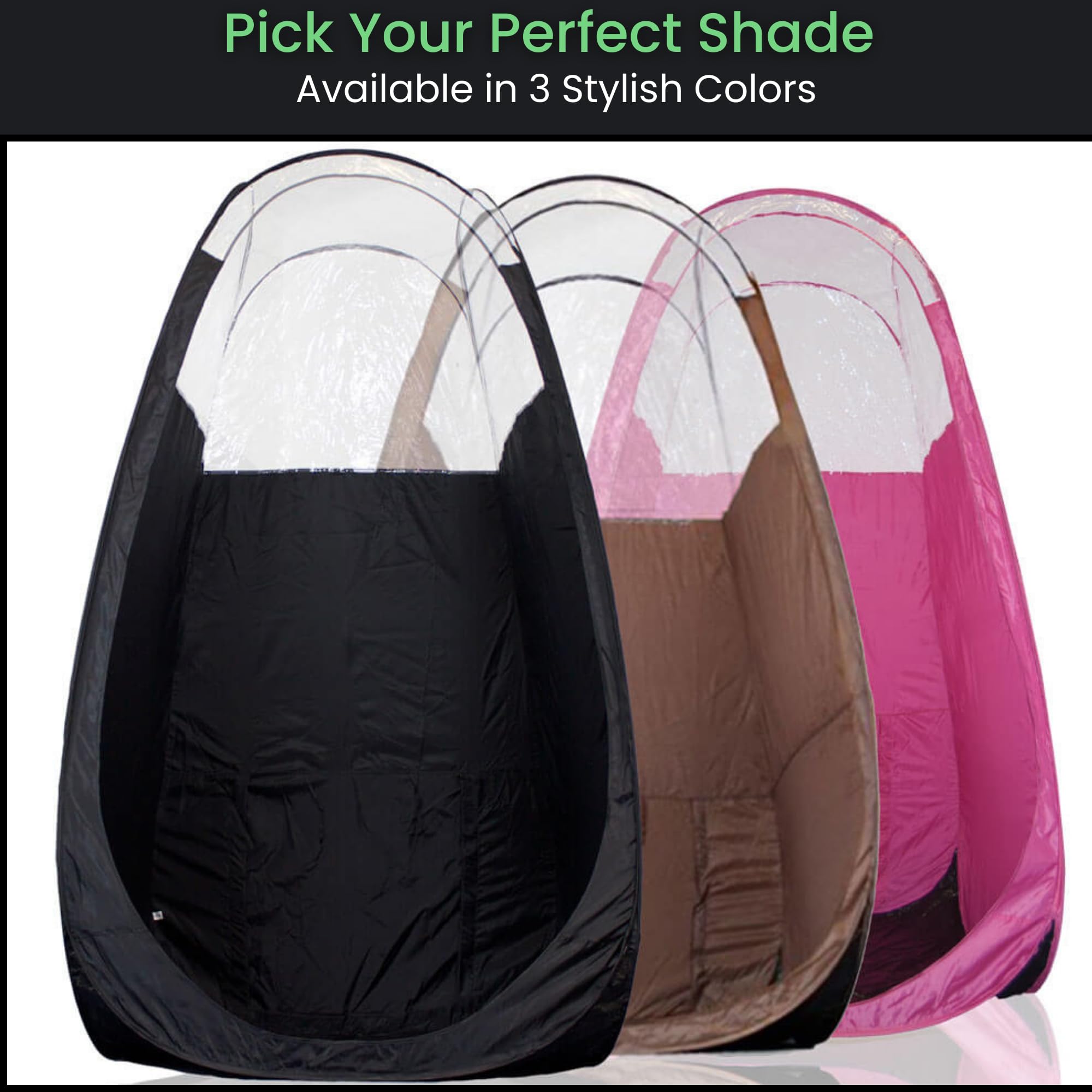 Reneebeautytan tent with clear view and stable interior for smooth application.