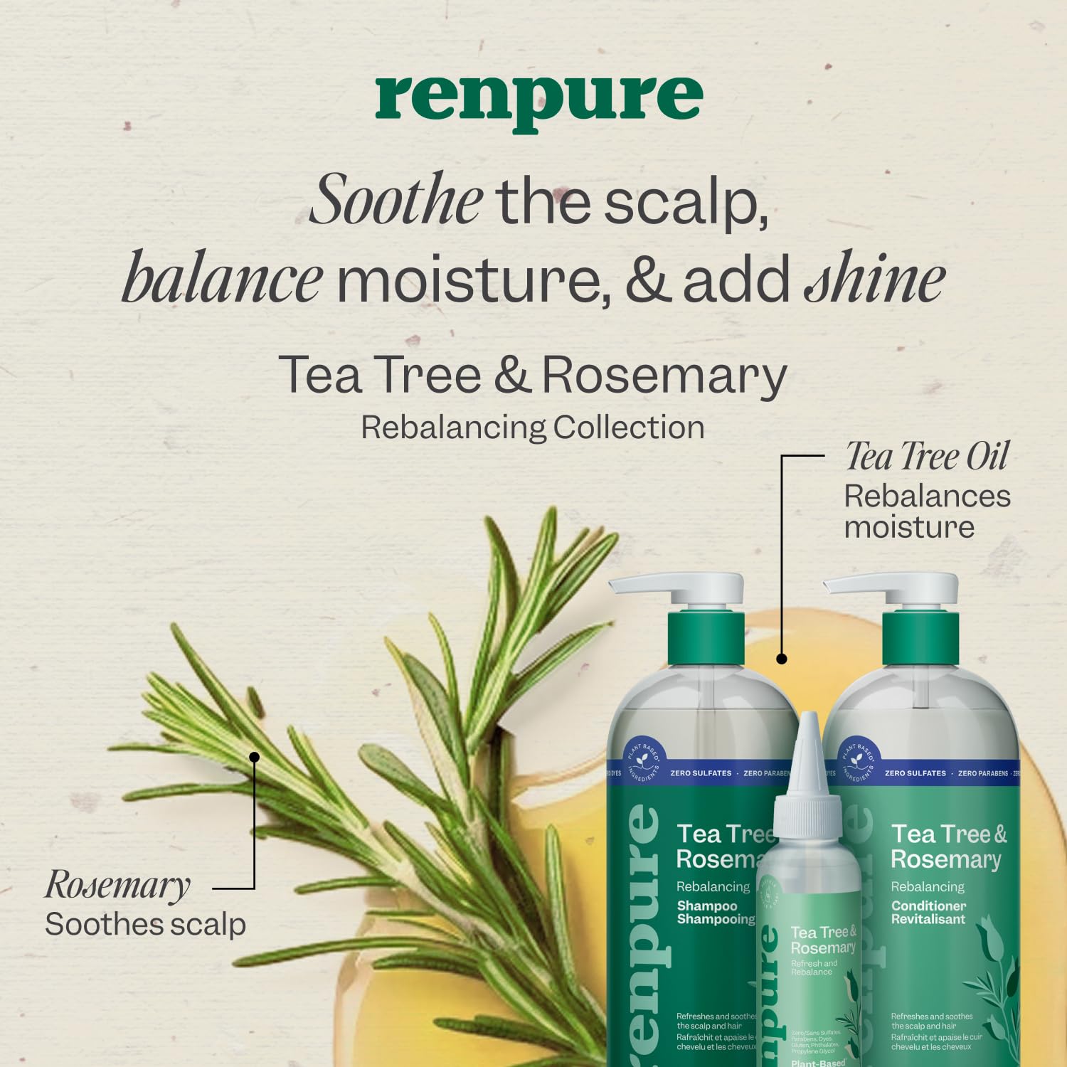 Aceite-hoja-te de Renpure: aroma revitalizante y purificación suave.