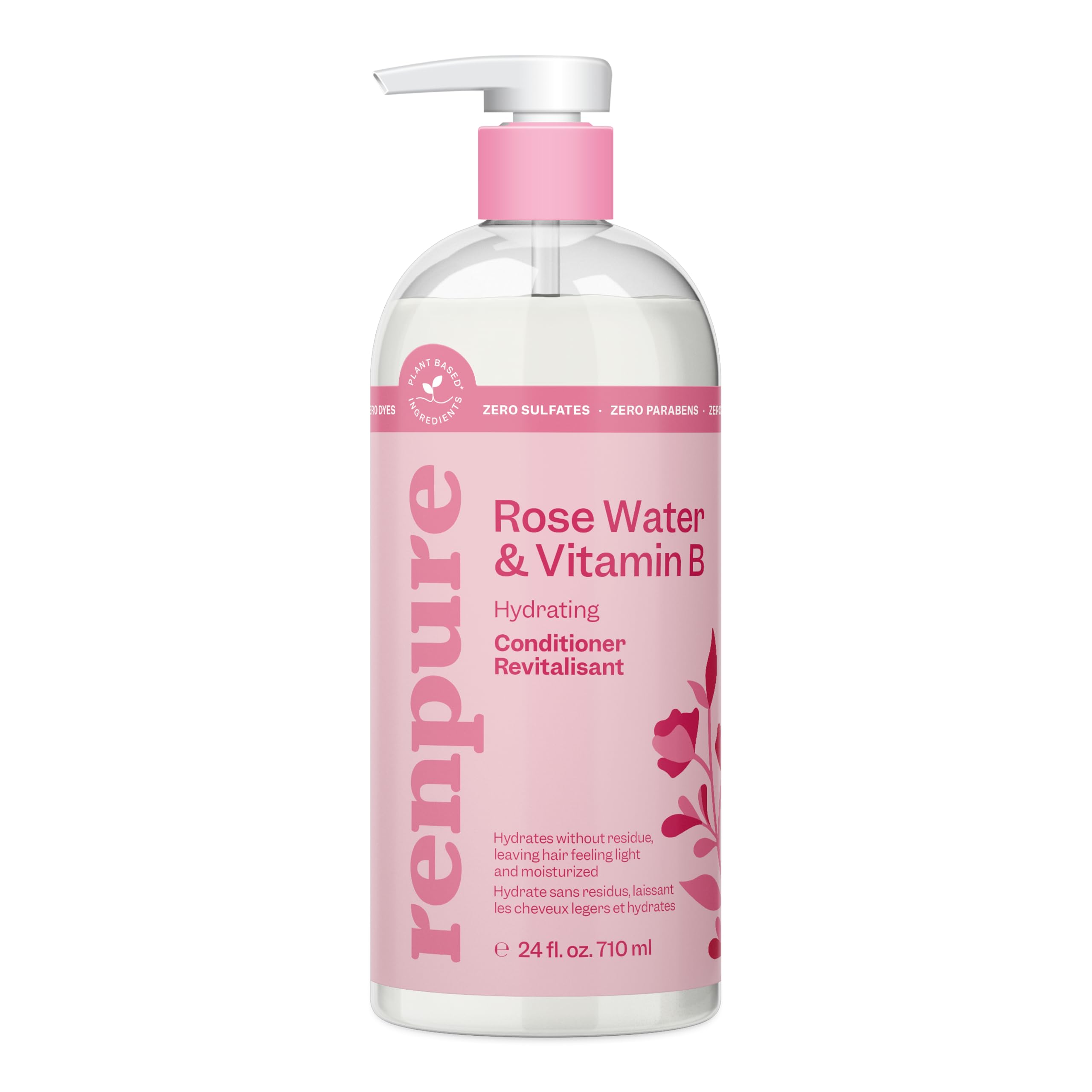 Renpure acondicionador agua de rosas en botella 710ml para hidratación suave.