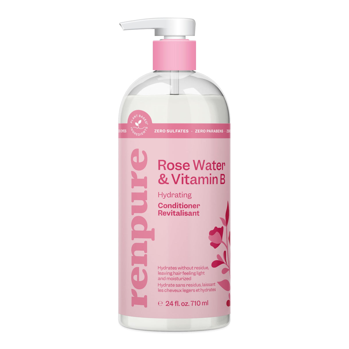 Renpure acondicionador agua de rosas en botella 710ml para hidratación suave.