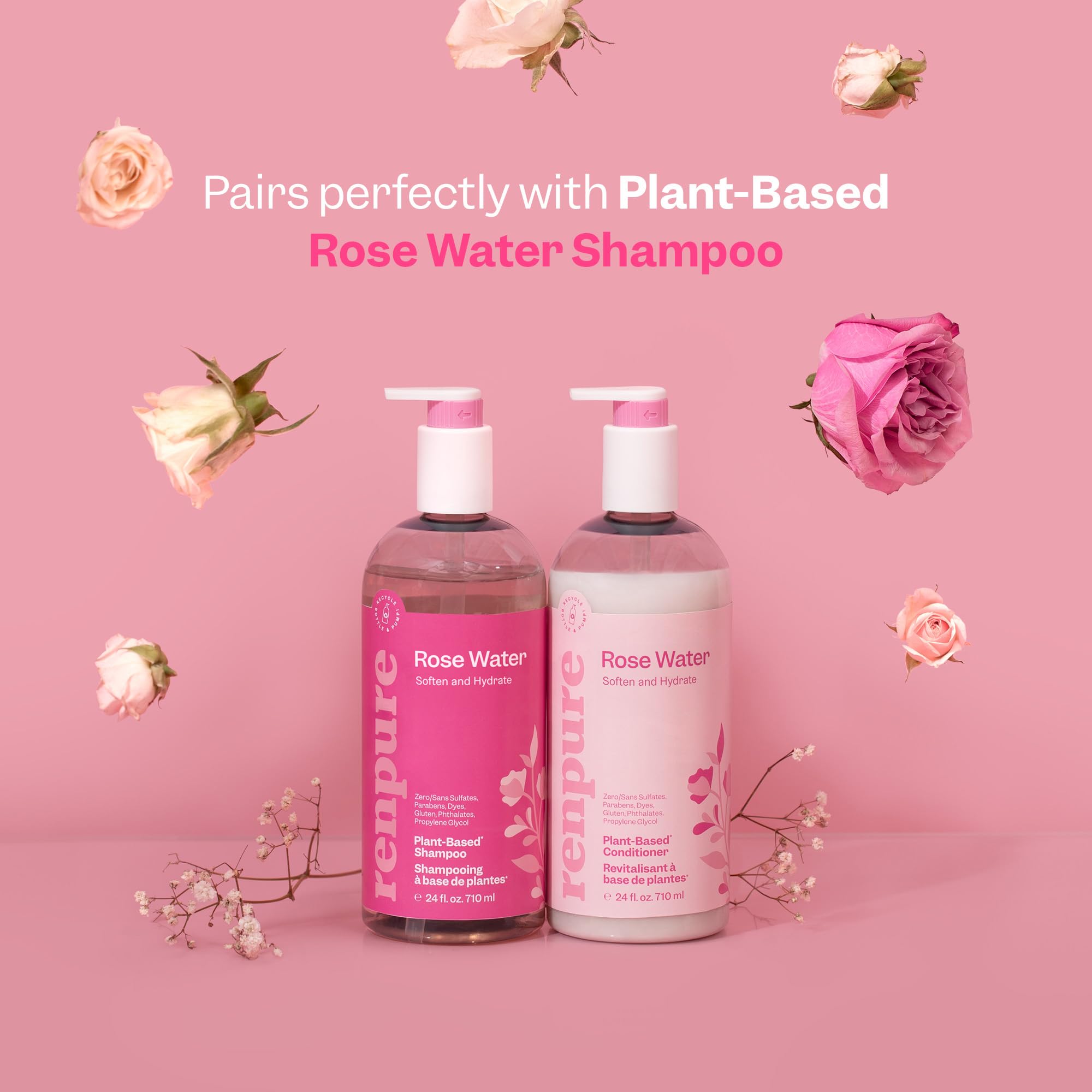 Renpure acondicionador rosas para uso diario con aroma suave.