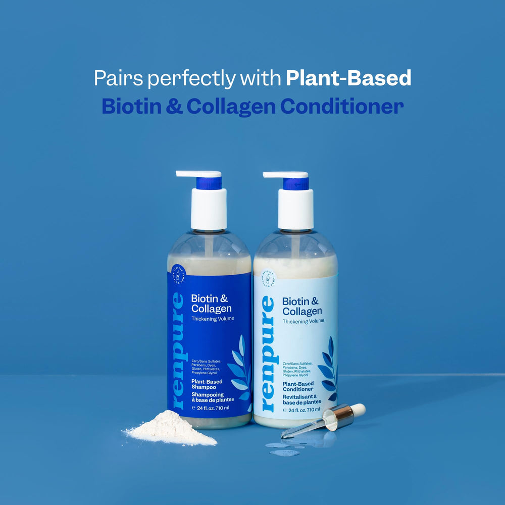 Renpure Biotina Colágeno Champú, dispensador práctico para uso diario.