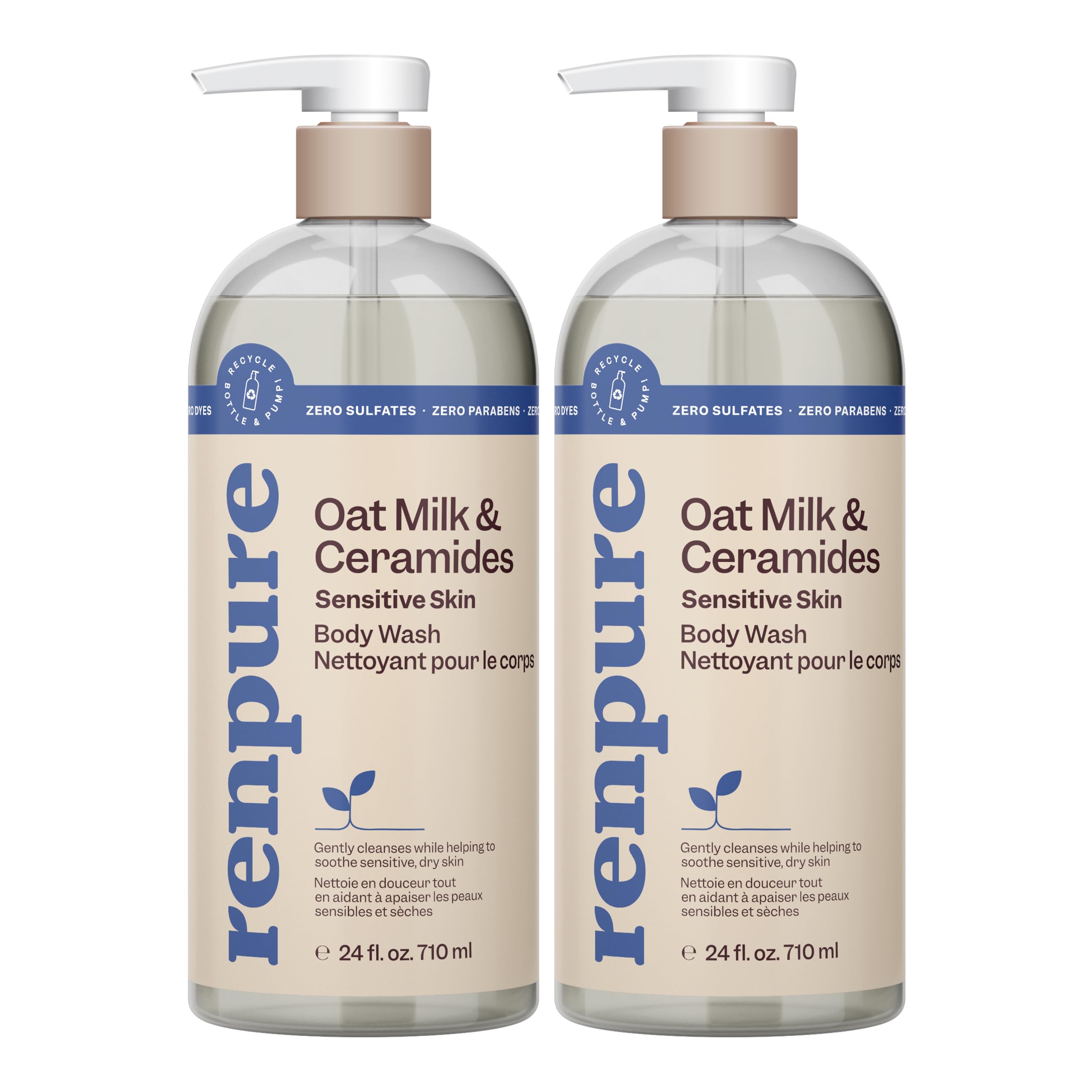 Renpure botella de gel de ducha con leche de avena y ceramidas para piel sensible