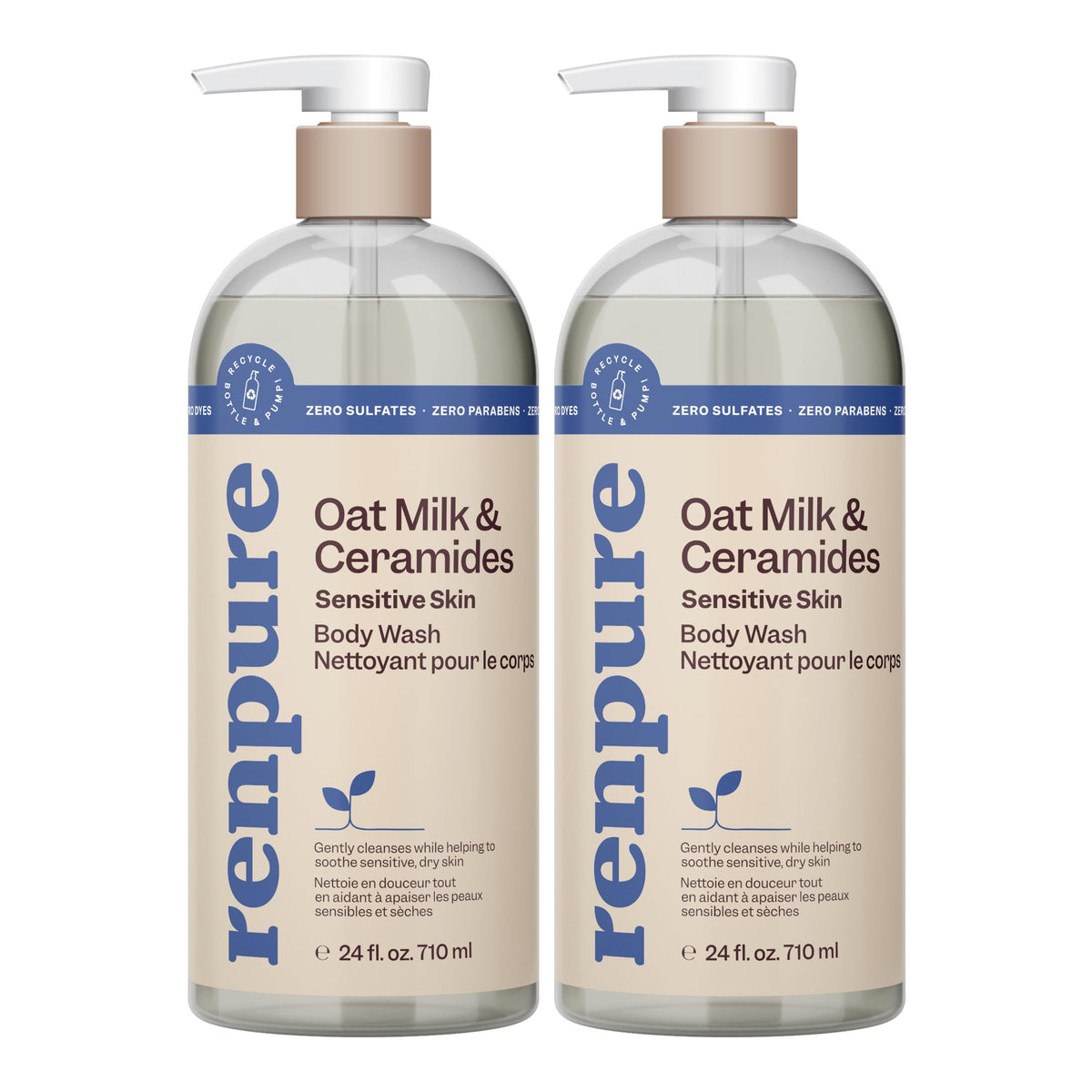 Renpure botella de gel de ducha con leche de avena y ceramidas para piel sensible