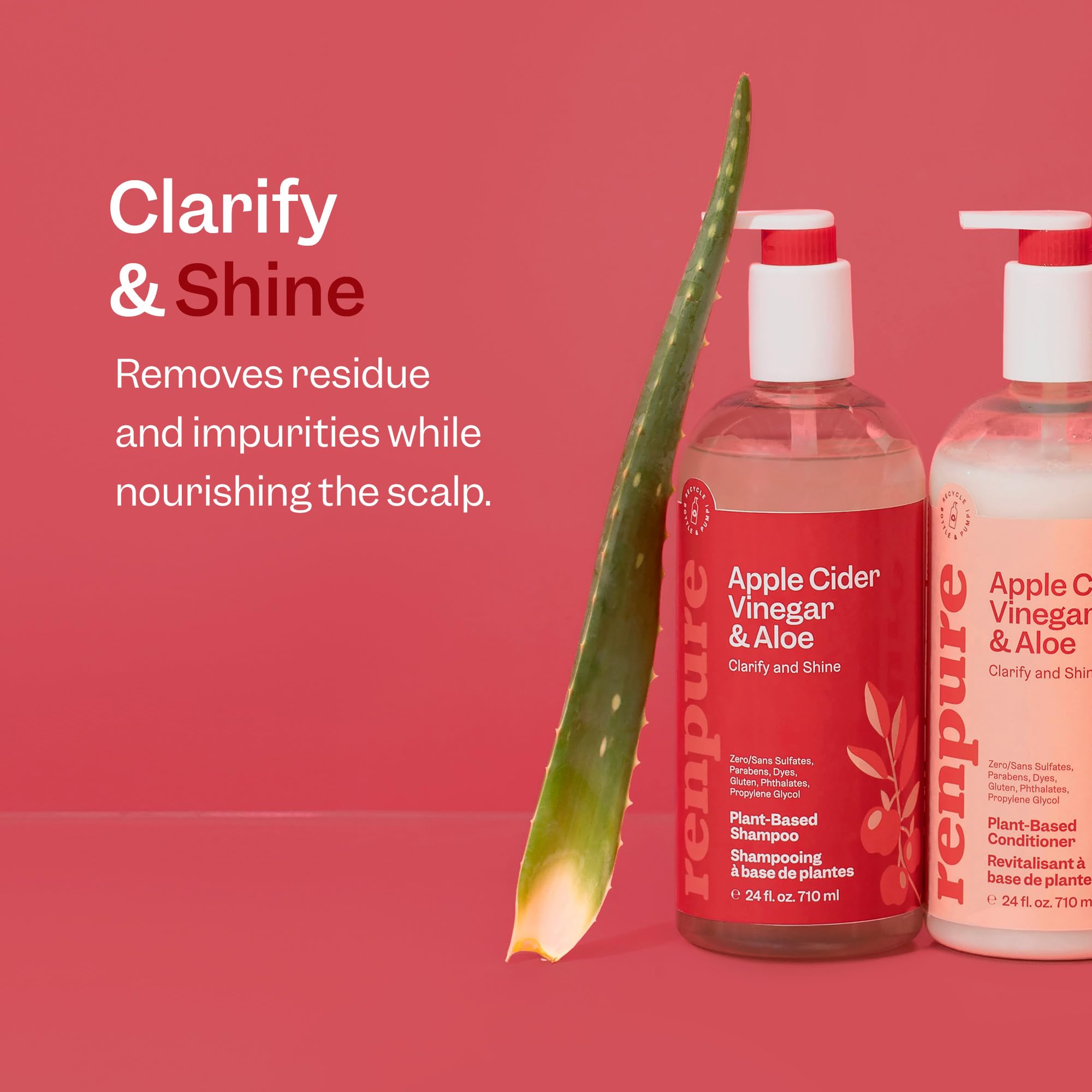 Renpure champú aloe manzana, cabello mojado, brillo intenso.
