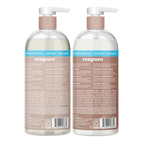Renpure Coco y Vitamina E, champú y acondicionador juntos, limpieza nutritiva diaria.
