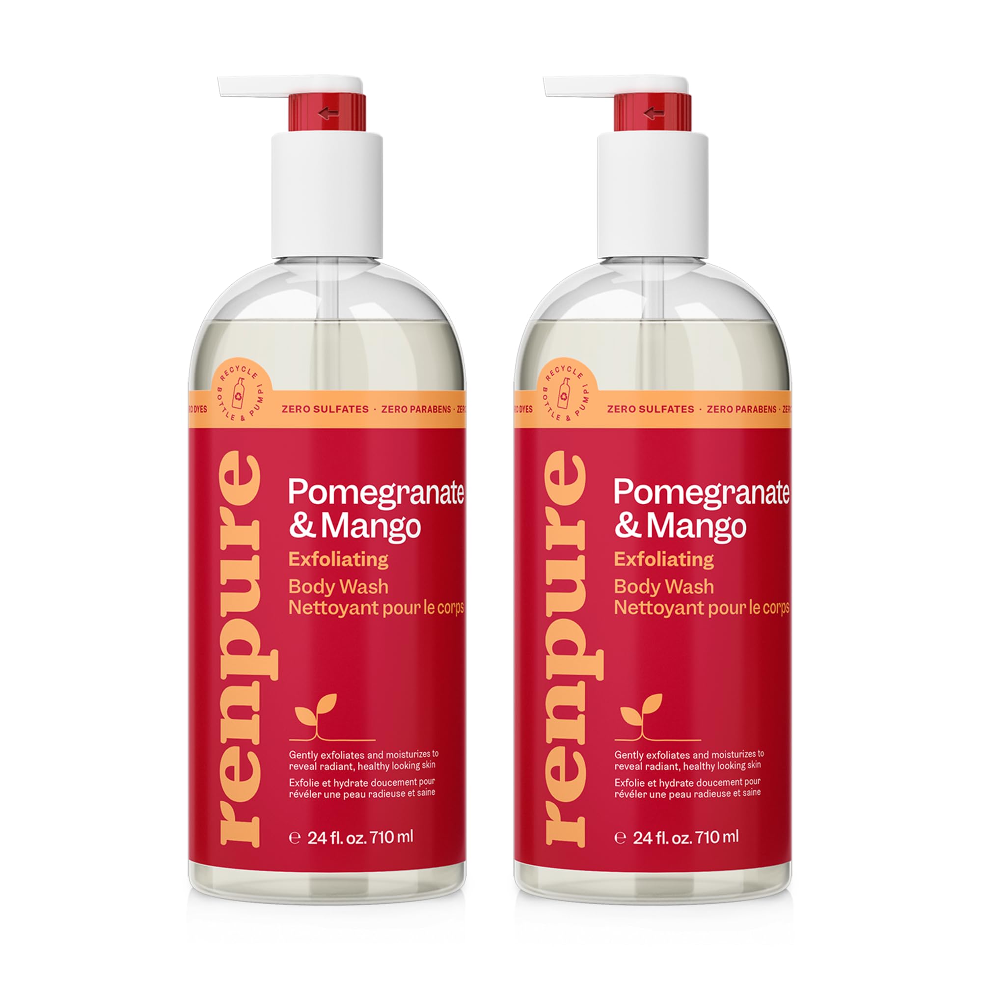 Renpure Granada Mango exfoliante corporal, botella 24 oz, ideal para exfoliar y renovar la piel