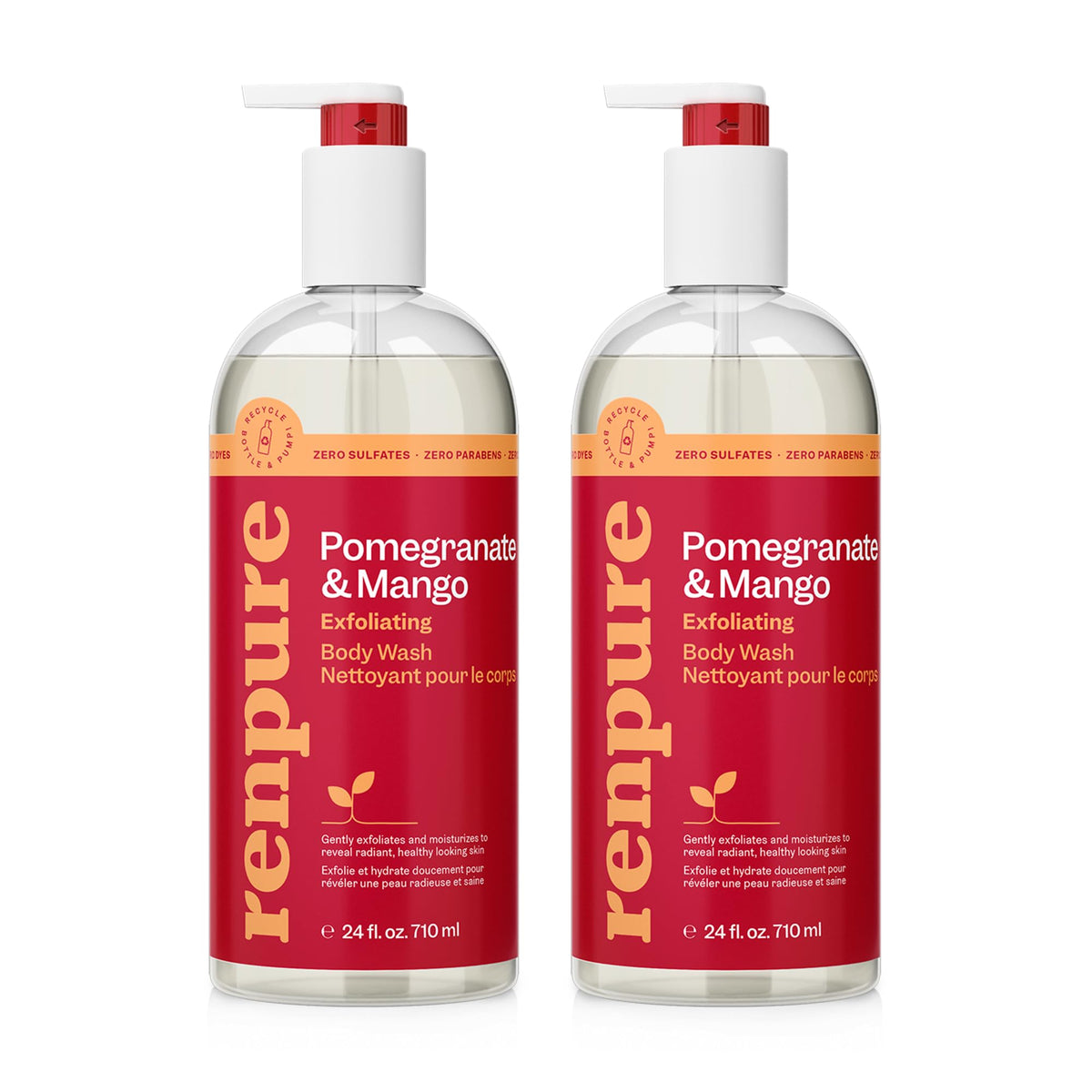 Renpure Granada Mango exfoliante corporal, botella 24 oz, ideal para exfoliar y renovar la piel