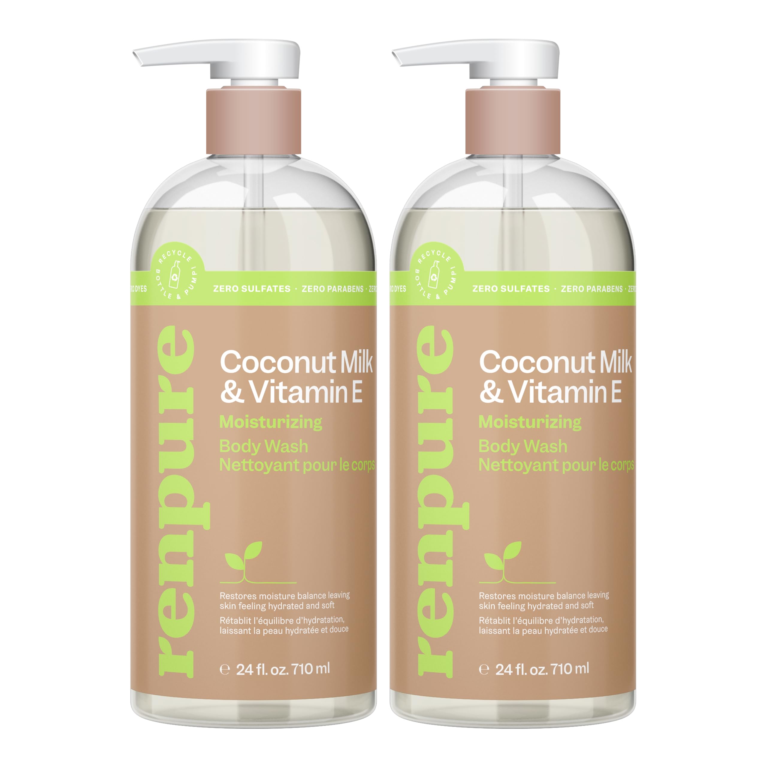 Renpure Leche de Coco y Vitamina E en botella, hidratación profunda para la piel.