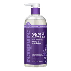 Renpure Moringa & Castor Shampoo bottle promotes moisturized, defined curls.
