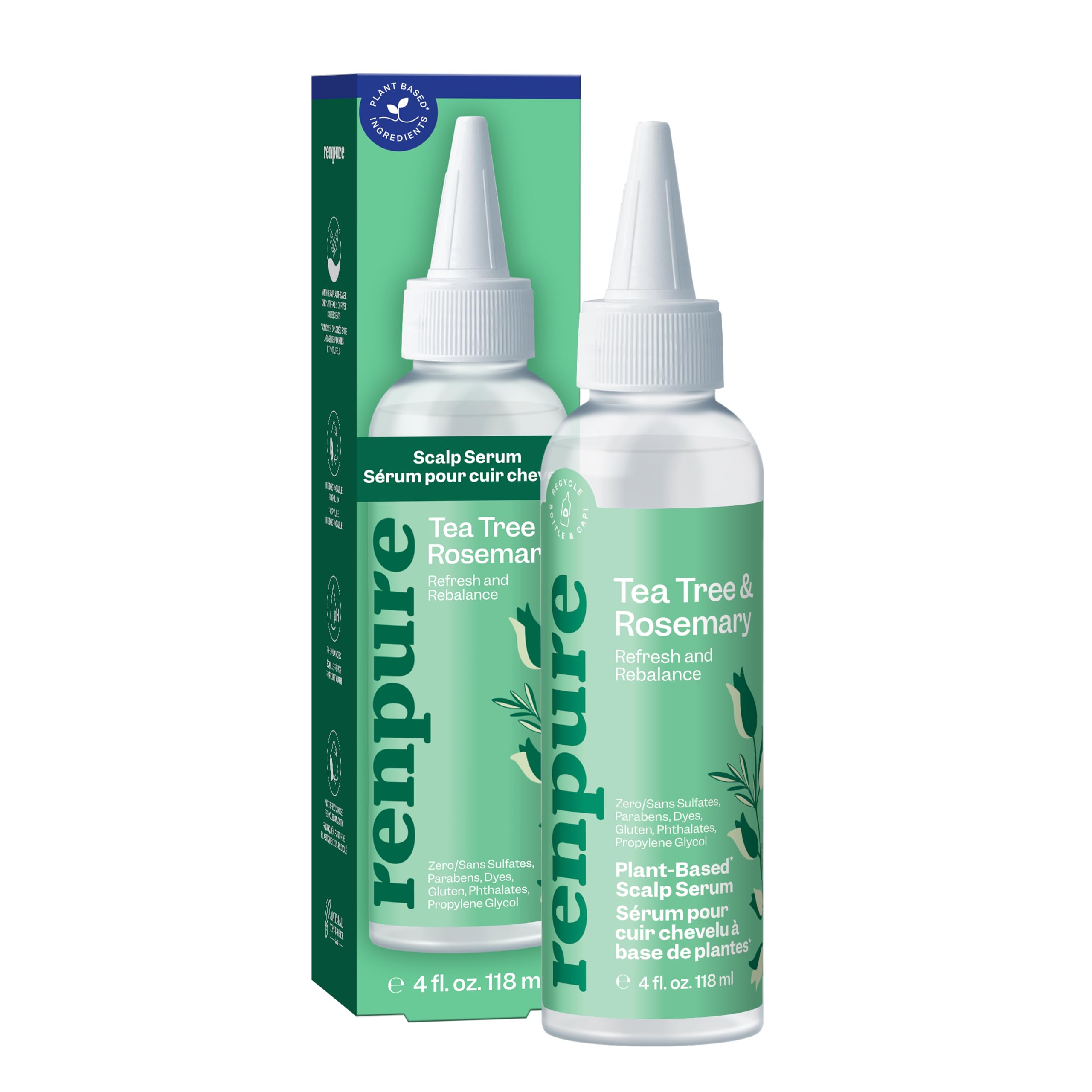 RENPURE serum capilar, arbol de te y romero en botella equilibrado para cabello