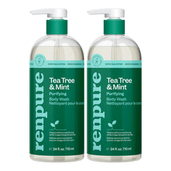 Renpure Tea Tree & Mint Body Wash bottle front shows invigoration and cleansing benefits
