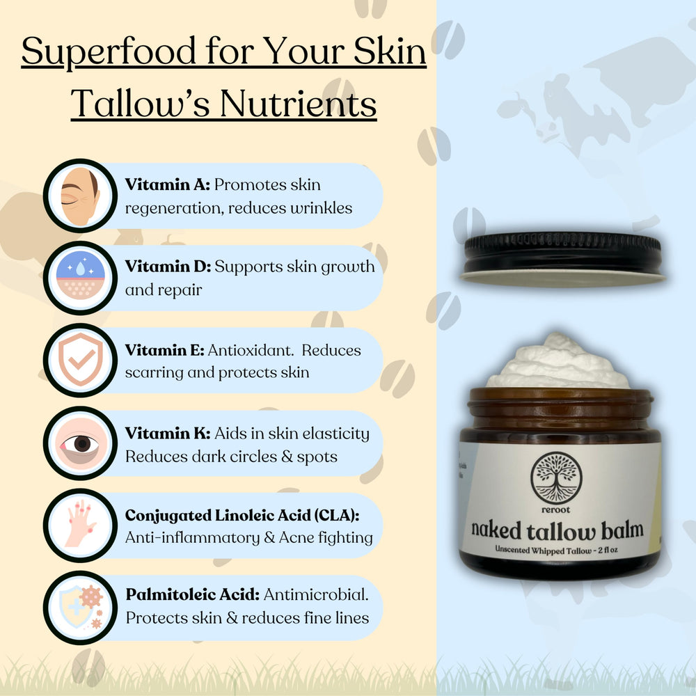 Reroot Organics Naked Tallow Balm on the face for hydration.