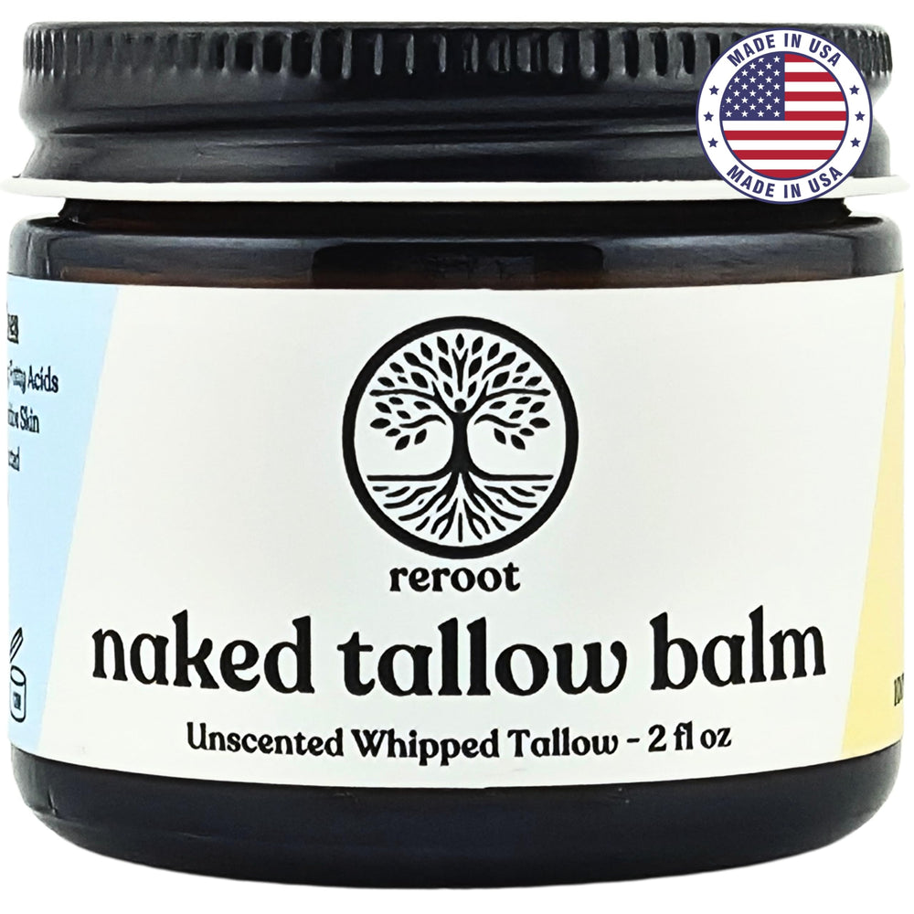 Reroot Organics Naked Tallow Balm jar for deep skin hydration.