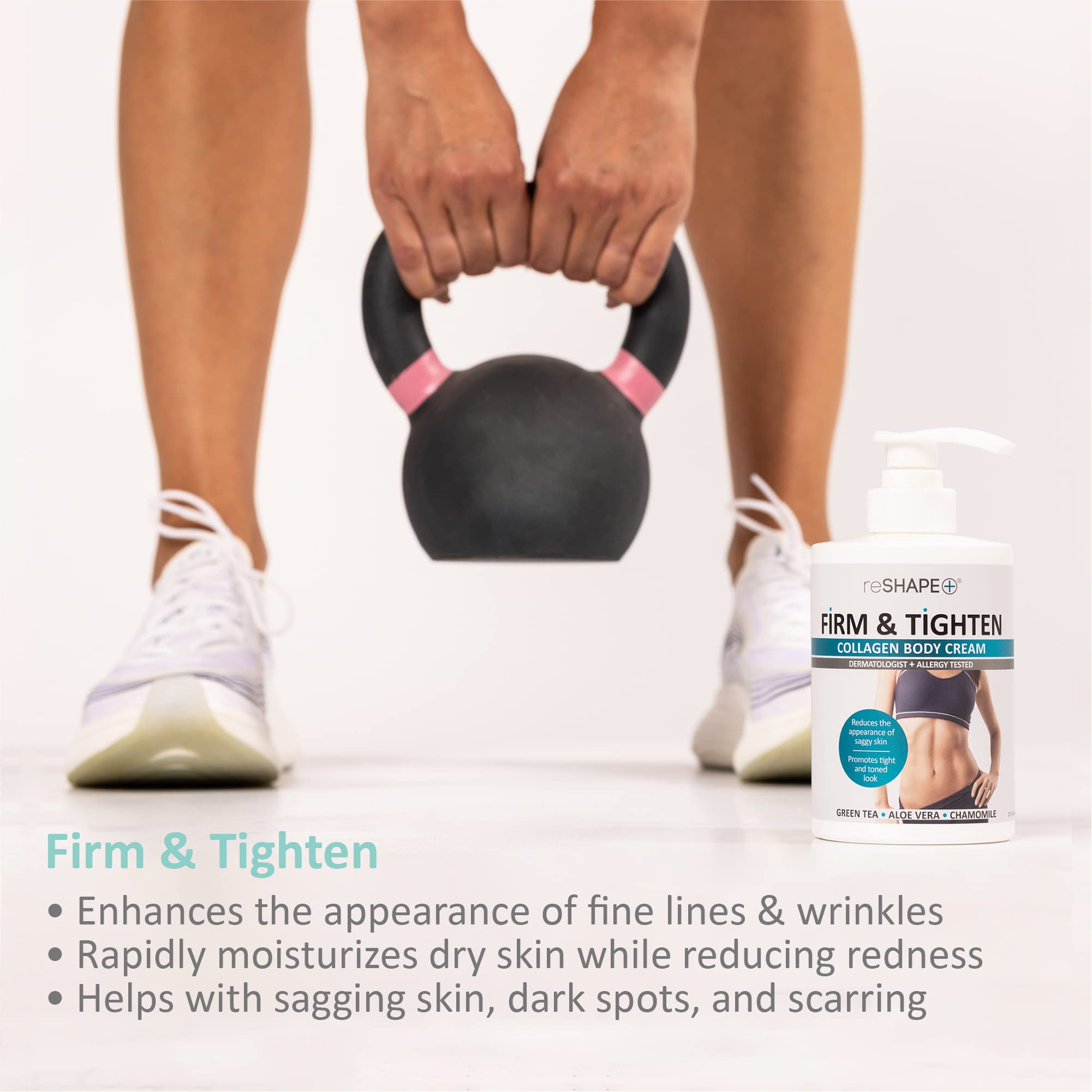 reshape+ crema de colágeno aplicada en cuerpo demuestra textura uniforme