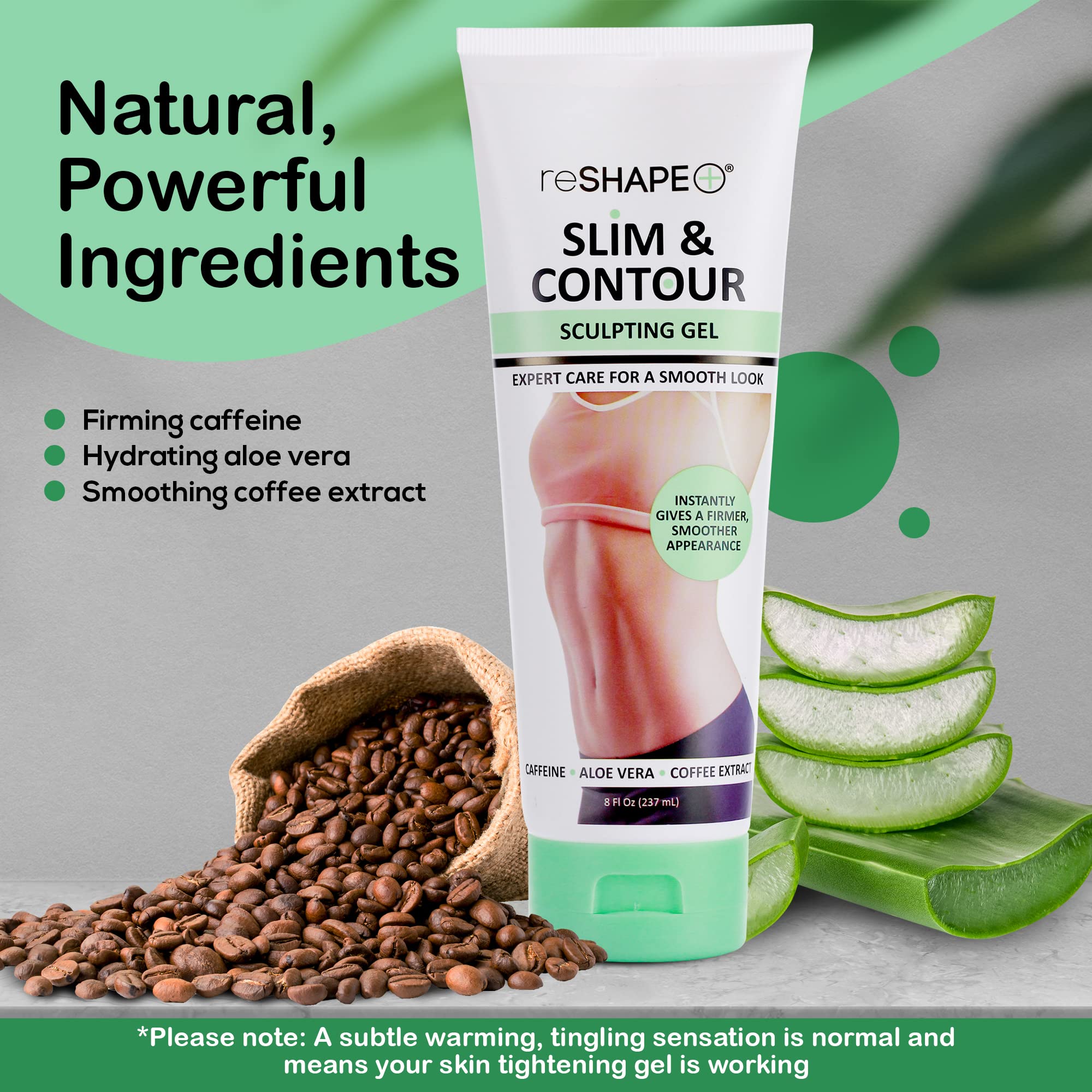 Reshape+ crema con cafeína e ingredientes estimulantes para la circulación.