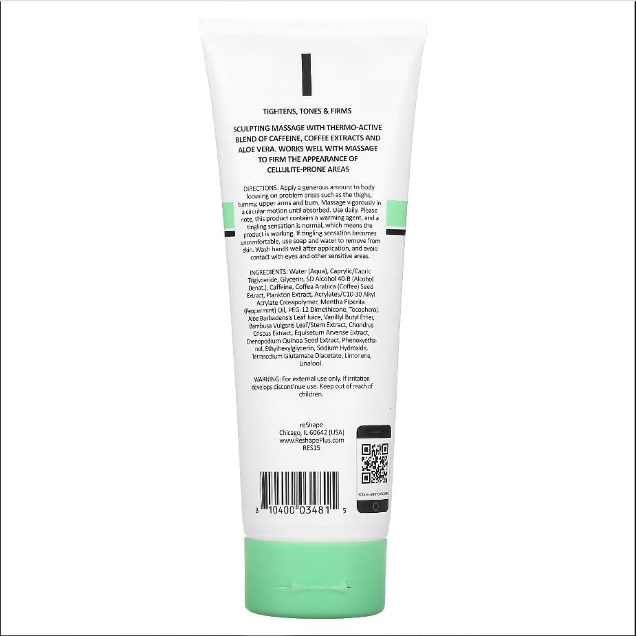 Reshape+ crema reafirmante para caderas y brazos, piel más tensa y visible.
