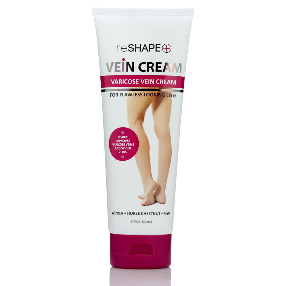 Reshape+ Crema para venas varicosas, botella, posible alivio estético de venas.