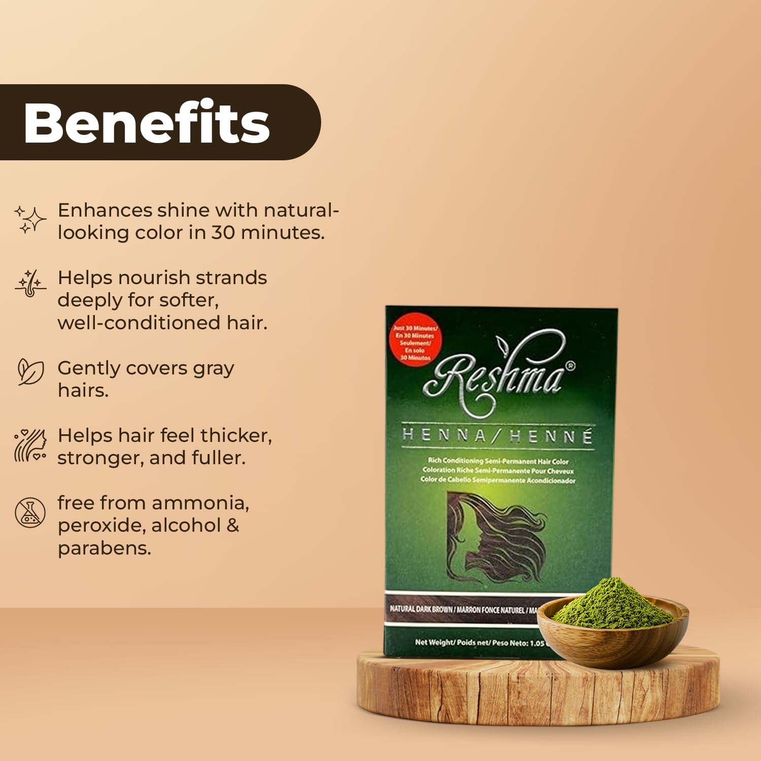 Reshma Beauty henna color kit box showing complete semi-permanent color solution
