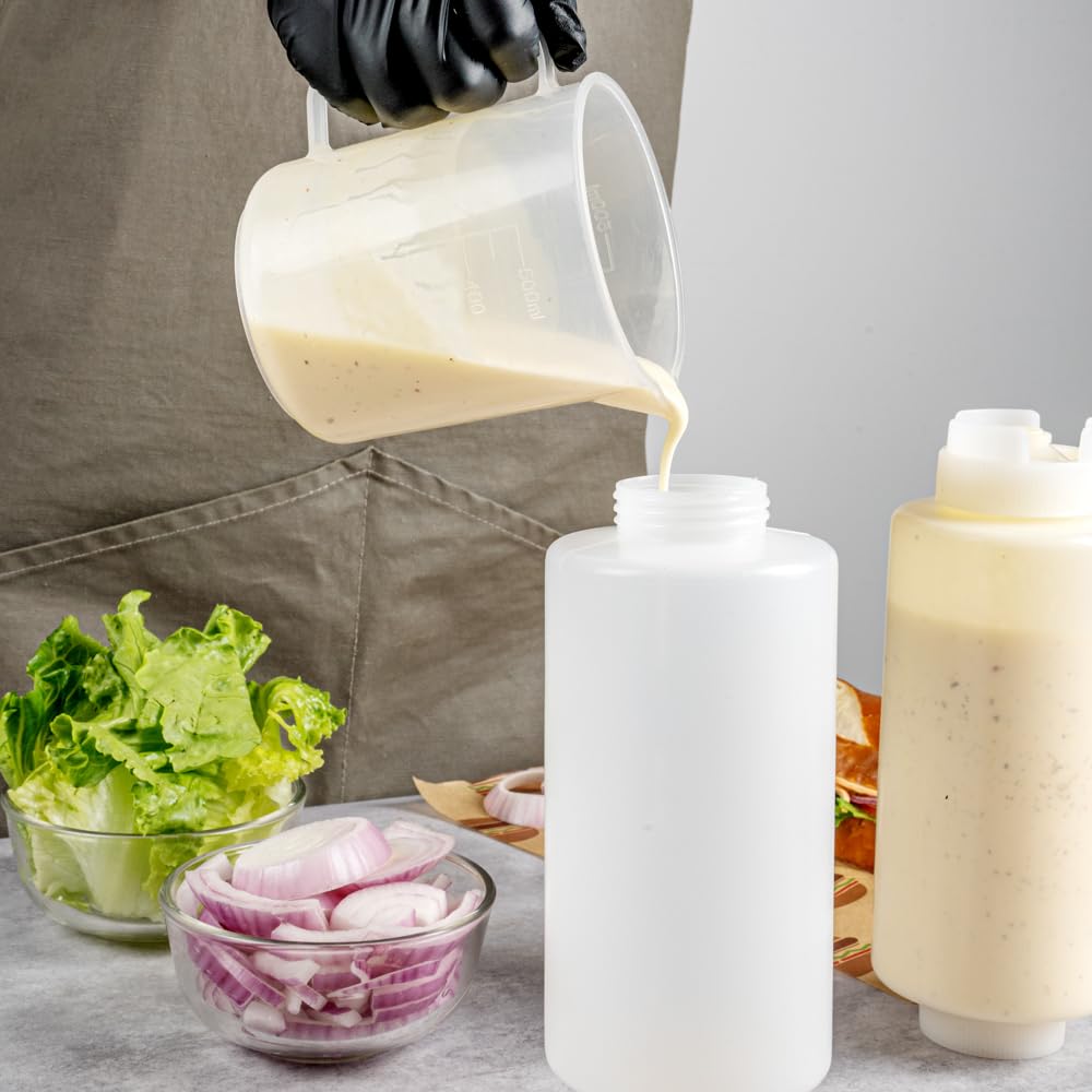 Restaurantware silicone valve in dispensing cap opens with pressure for smooth pours.