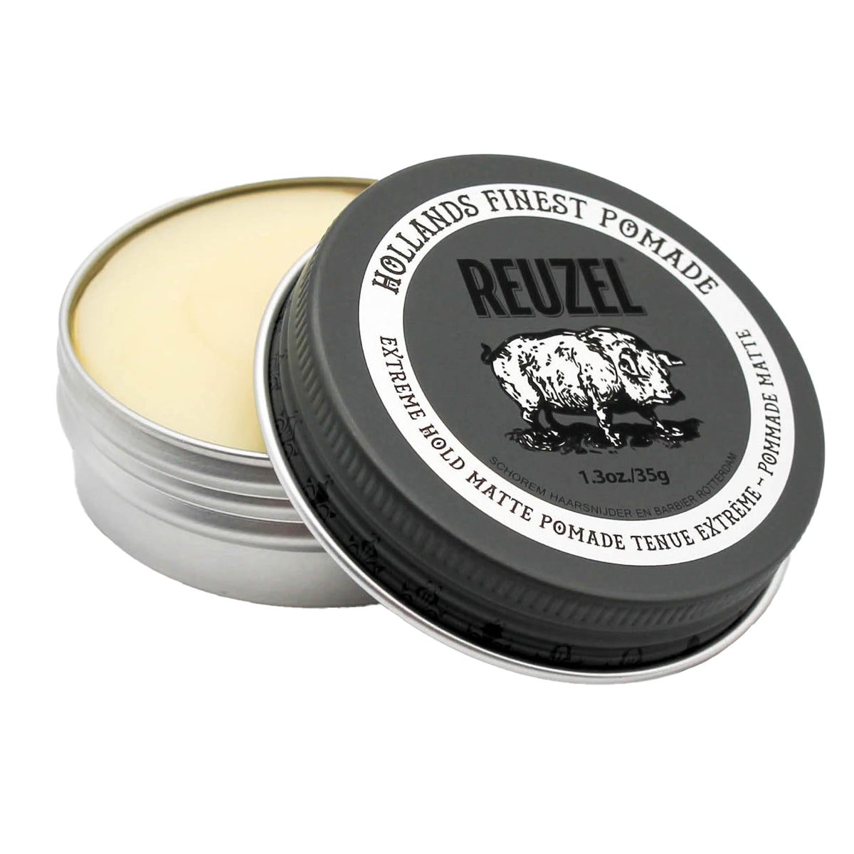 REUZEL Extreme Hold Matte Pomade en frasco, fijación duradera para peinados texturizados.