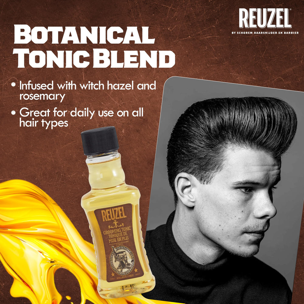REUZEL packaging front view highlighting grooming essentials