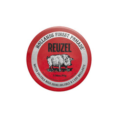 REUZEL Red Pomade jar close-up highlights easy wash-out and high shine.