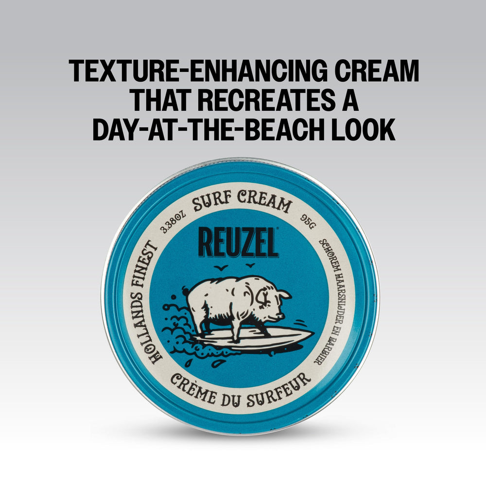 REUZEL Surf Texture Cream applied on dry hair for texture at crown.