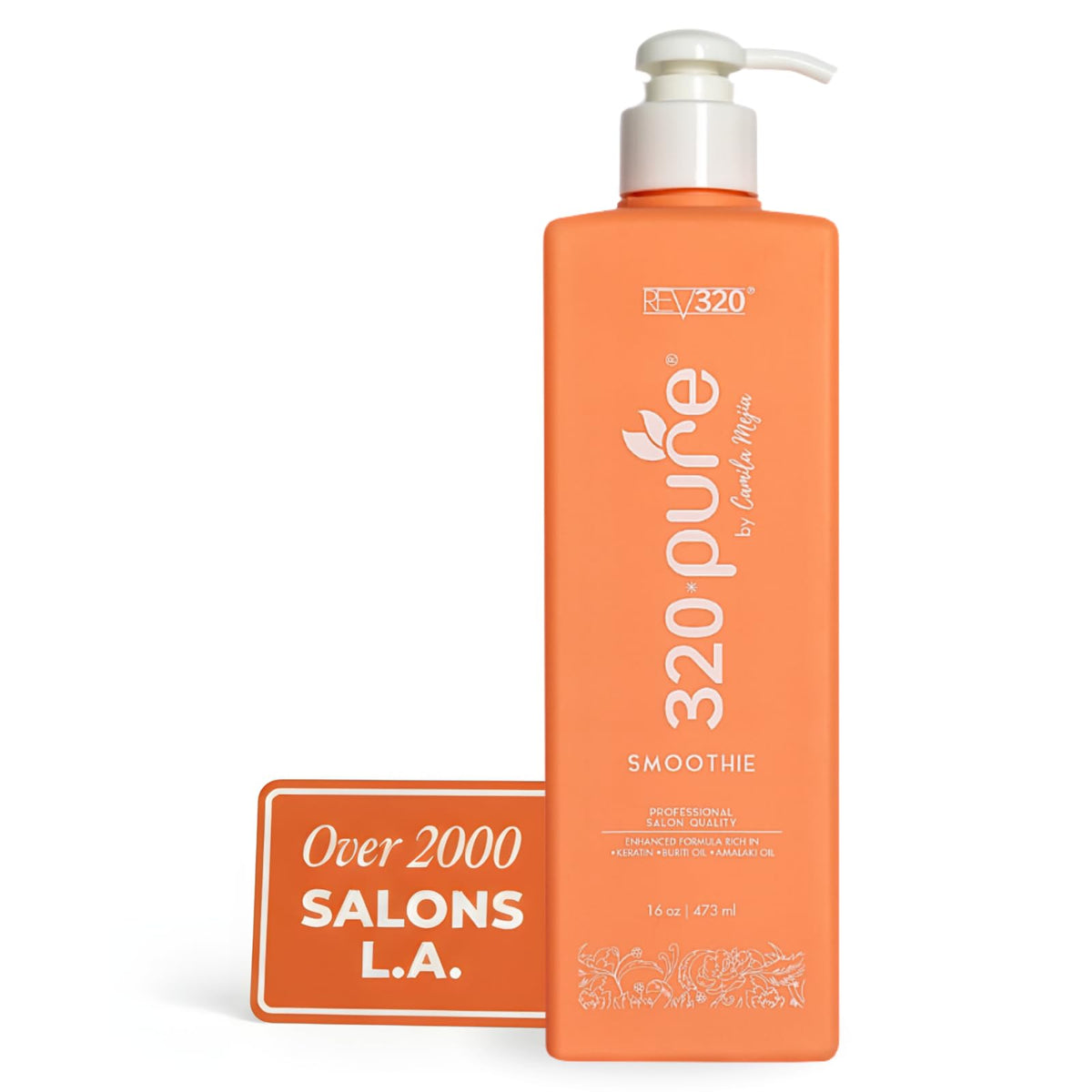 Rev320 320Pure Smoothie Leave-In Conditioner bottle with pump for frizz control and shine.