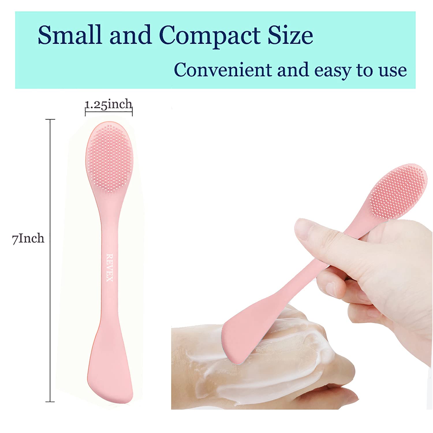 REVEX pink dual-ended brush for precise mask application and cleansing.
