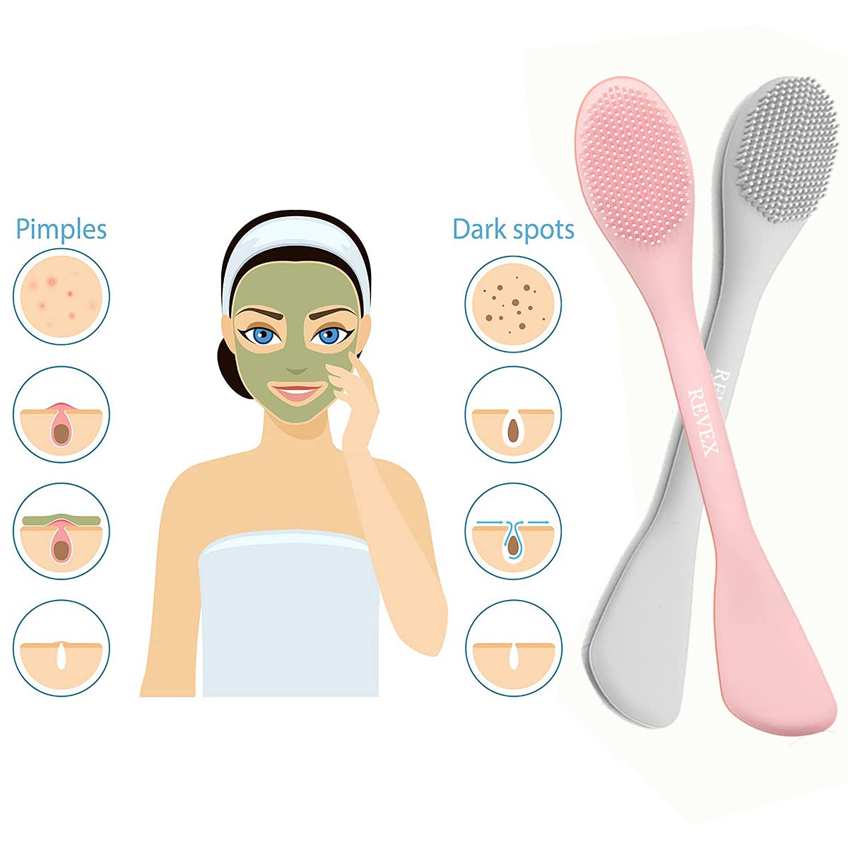 REVEX gray silicone face scrubber for cleansing and pore care.