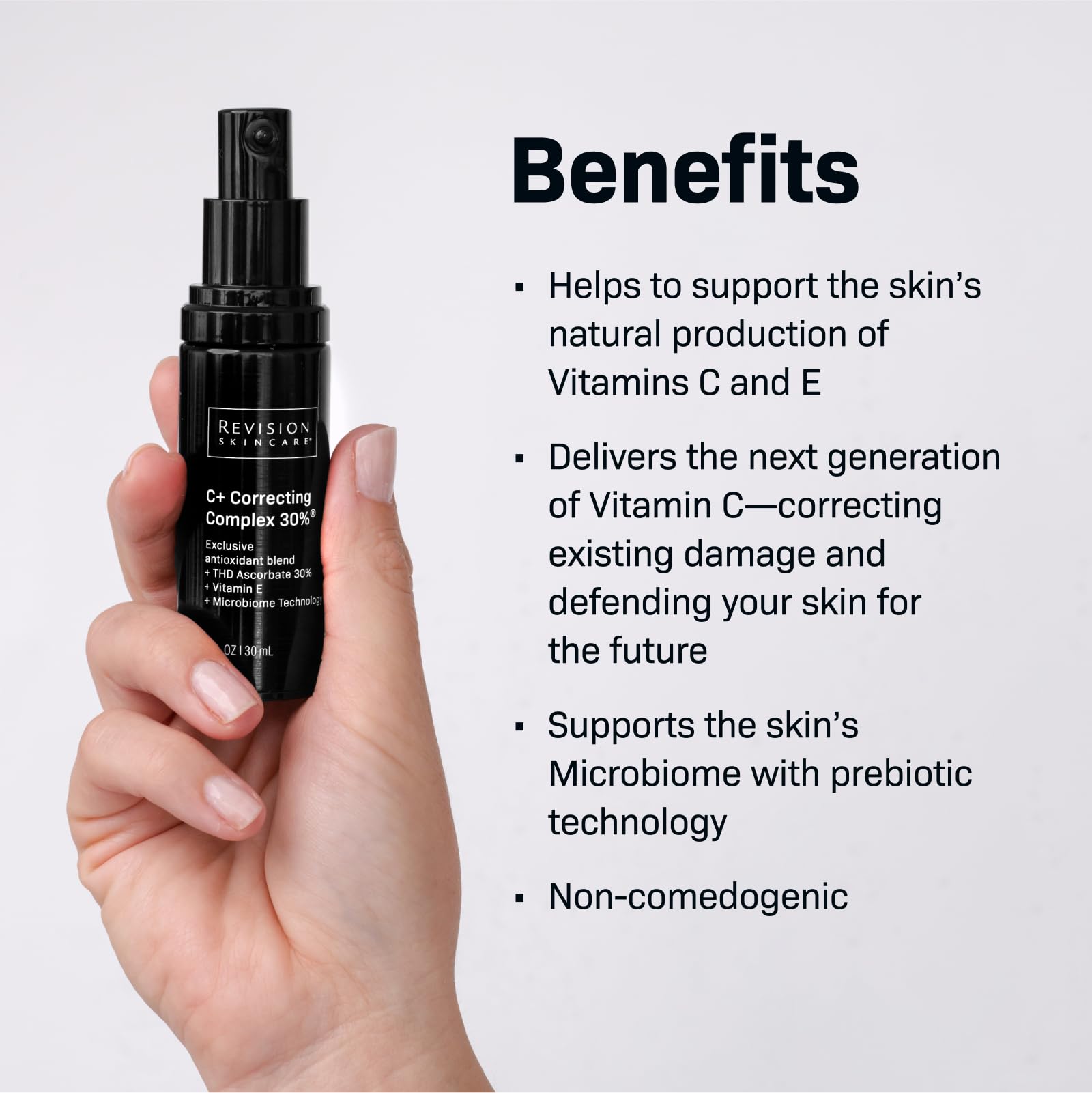 Revision Skincare C+ Correcting Complex 30% bottle closed preserves potency for daily use.