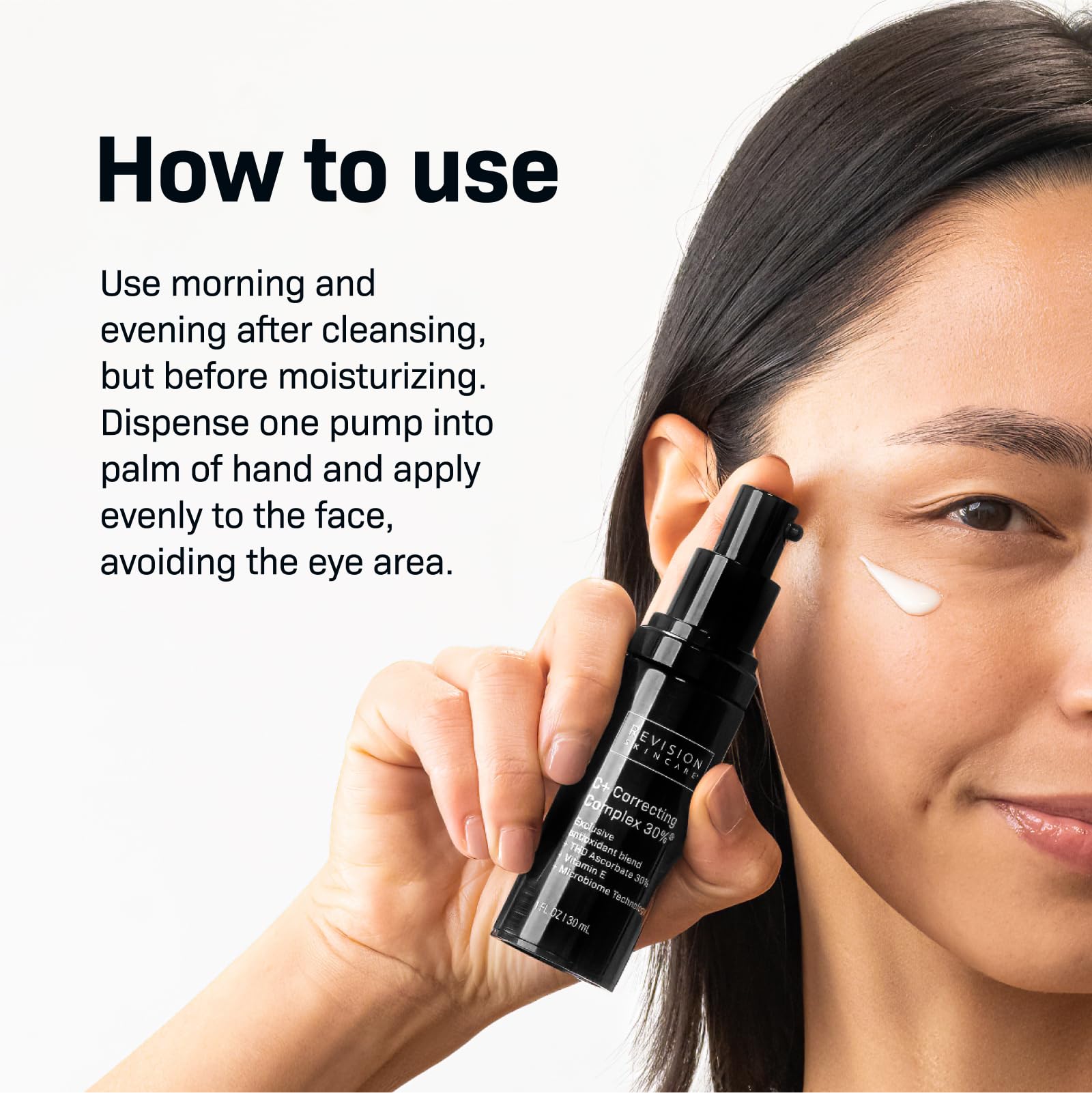 Revision Skincare C+ Correcting Complex 30% serum swirl demonstrates smooth texture ready for daily layering.